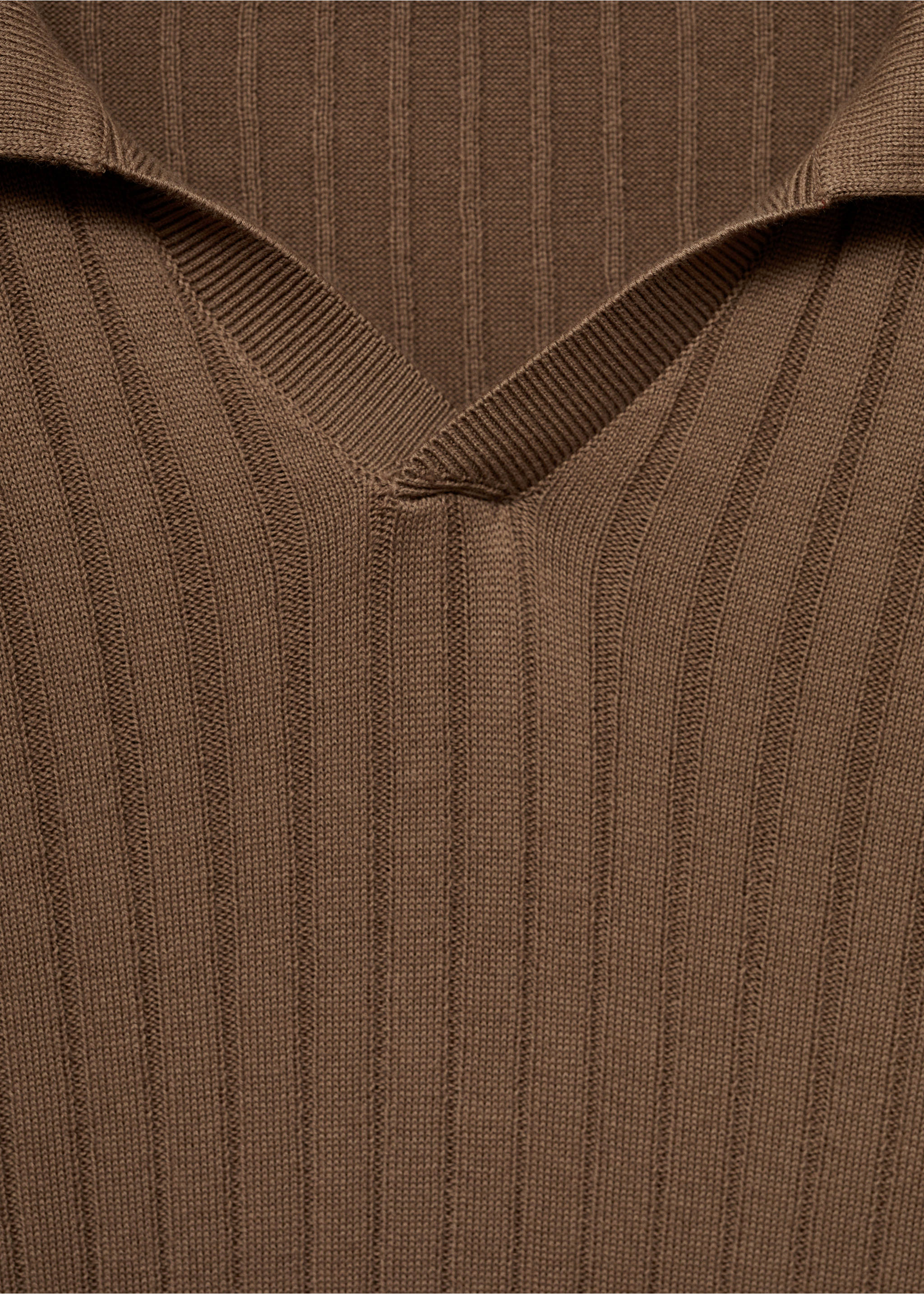 Fine rib-knit polo sweater - Details of the article 8, Mink Grey. Ref: 77005983-00.
