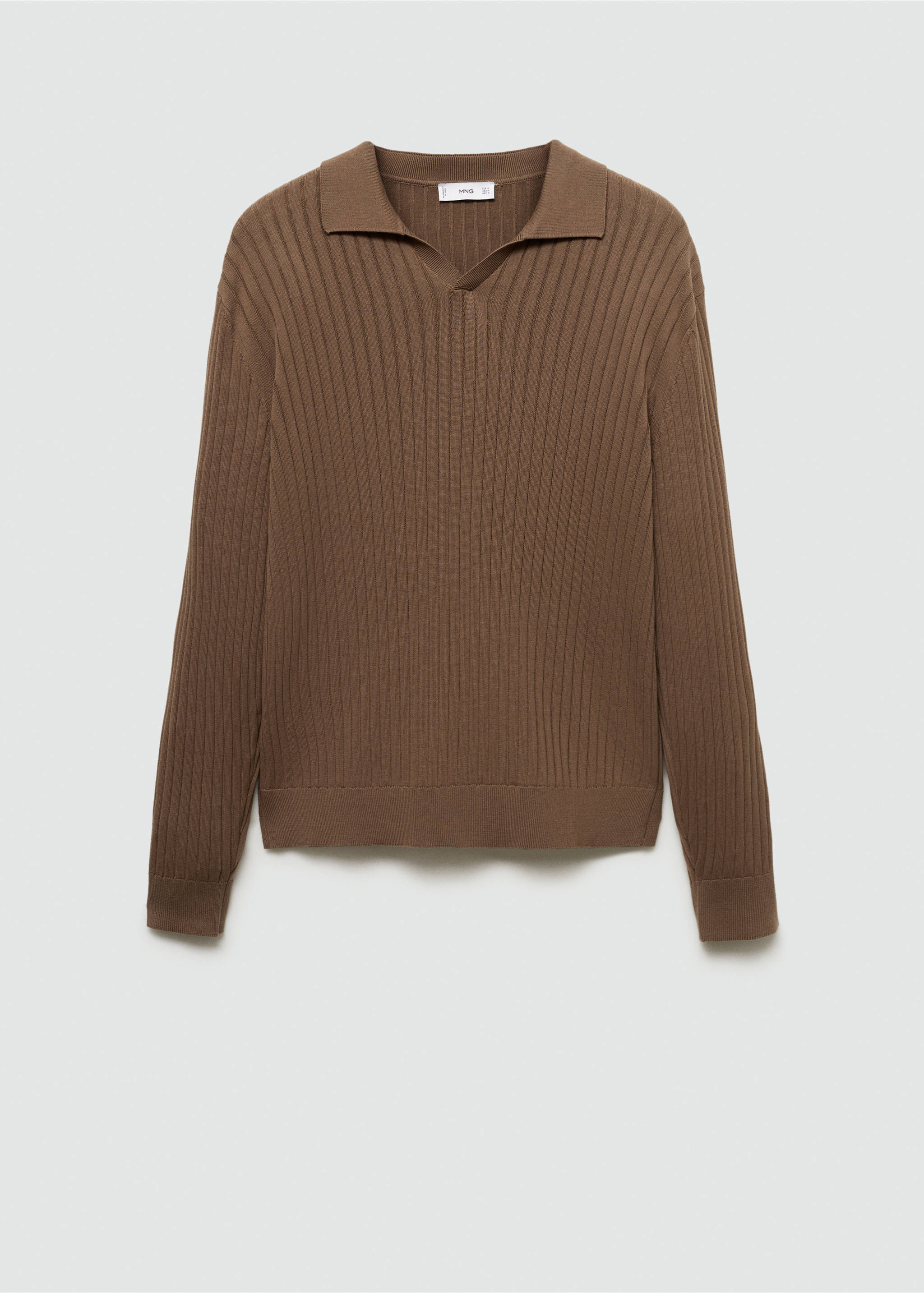 Fine rib-knit polo sweater - Article without model, Mink Grey. Ref: 77005983-00.