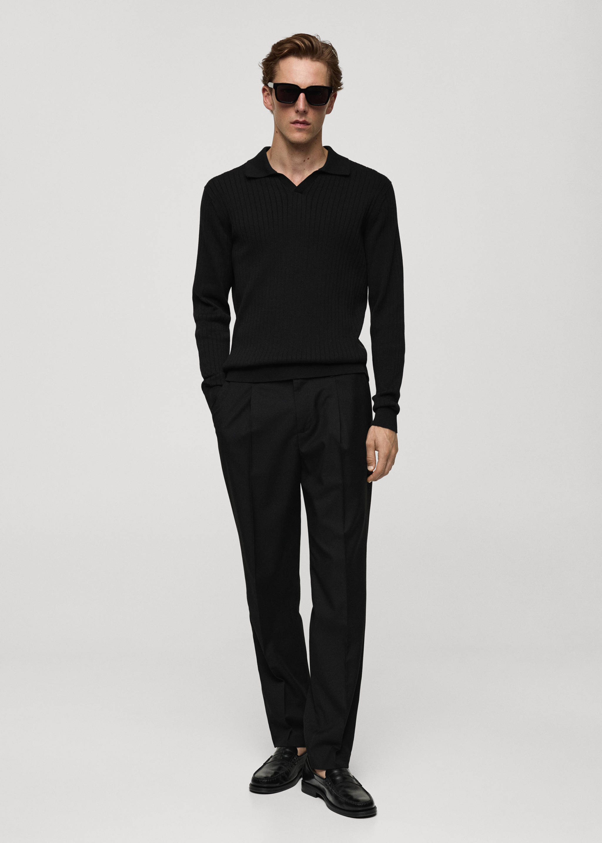 Pull-over polo maille fine côtelée - Plan général