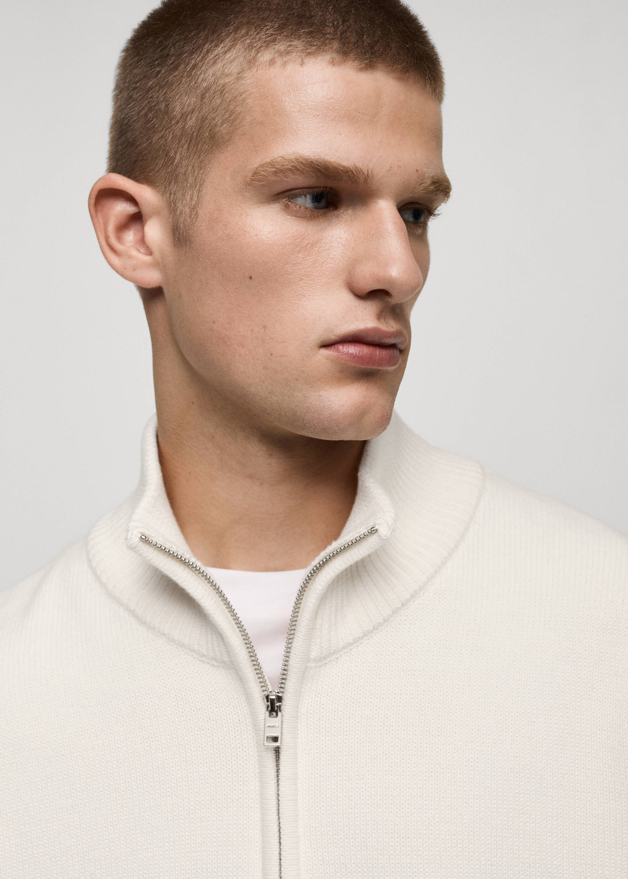 Pullover aus mittelfeinem Strick mit halhohem Zip-Kragen - Detail des Artikels 1