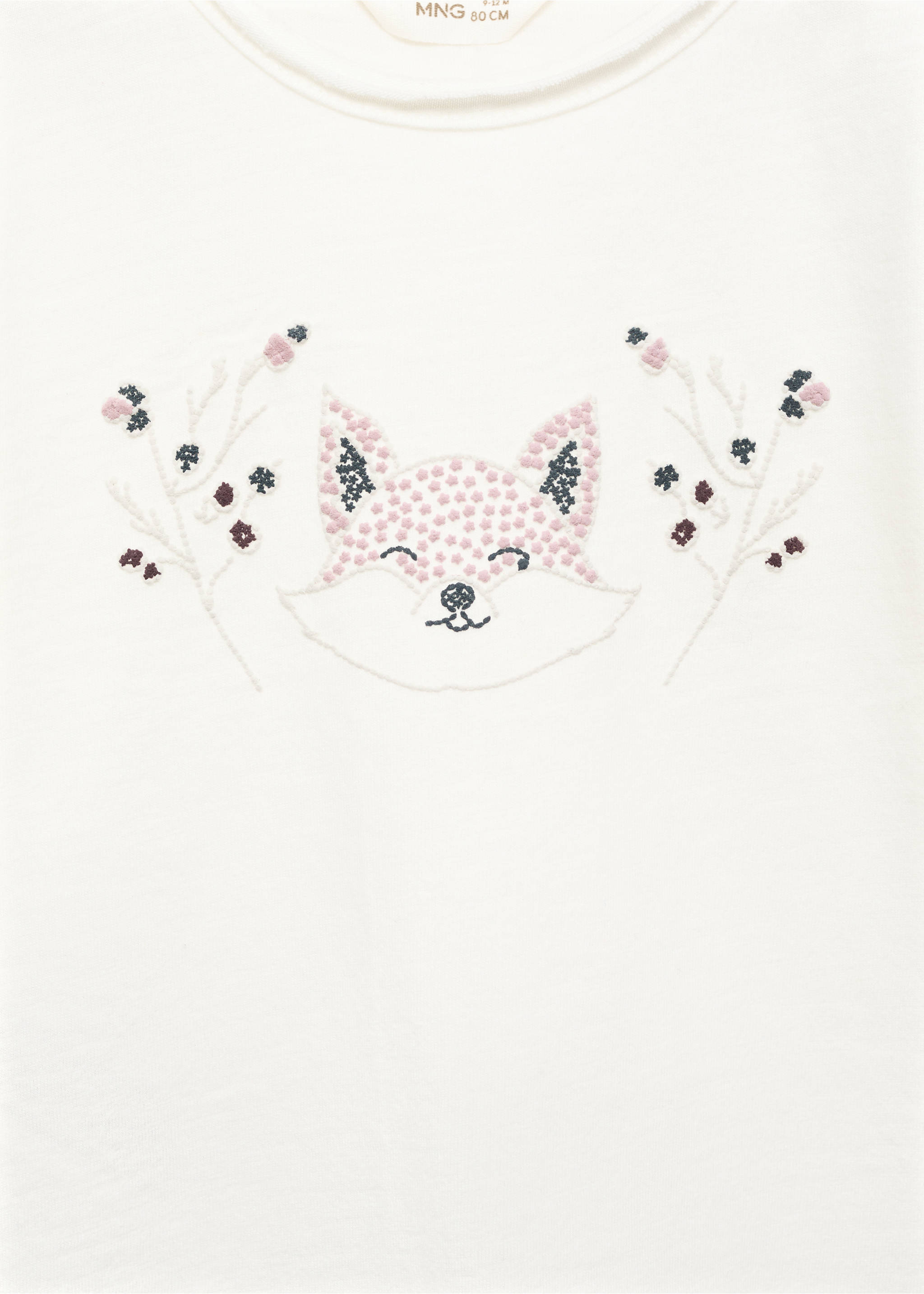 T-Shirt mit Stickdetail - Detail des Artikels 8, Cremeweiß. Ref: 77006352-00.