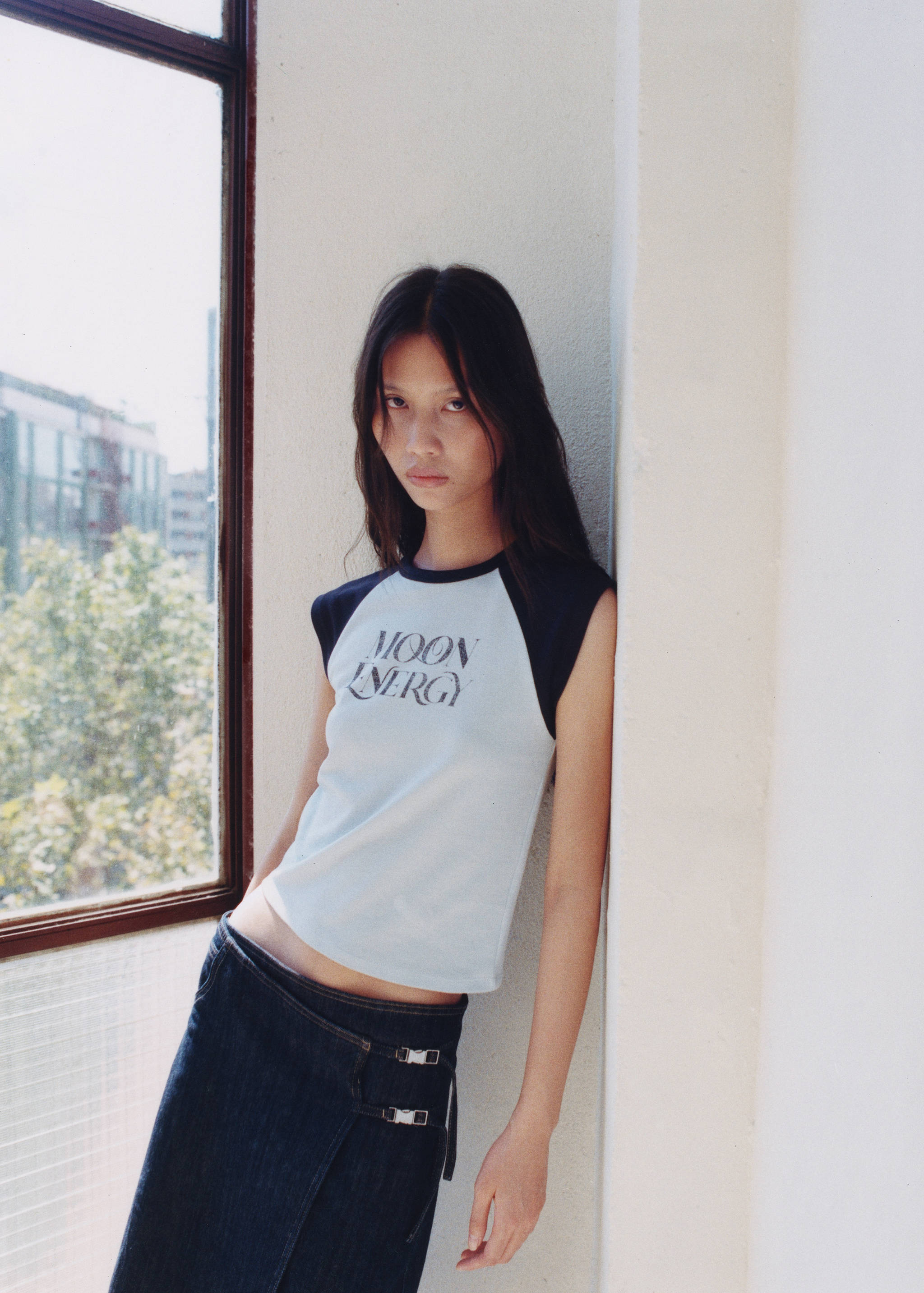 Printed cotton-blend T-shirt - Details of the article 6, Blue. Ref: 77006355-00.