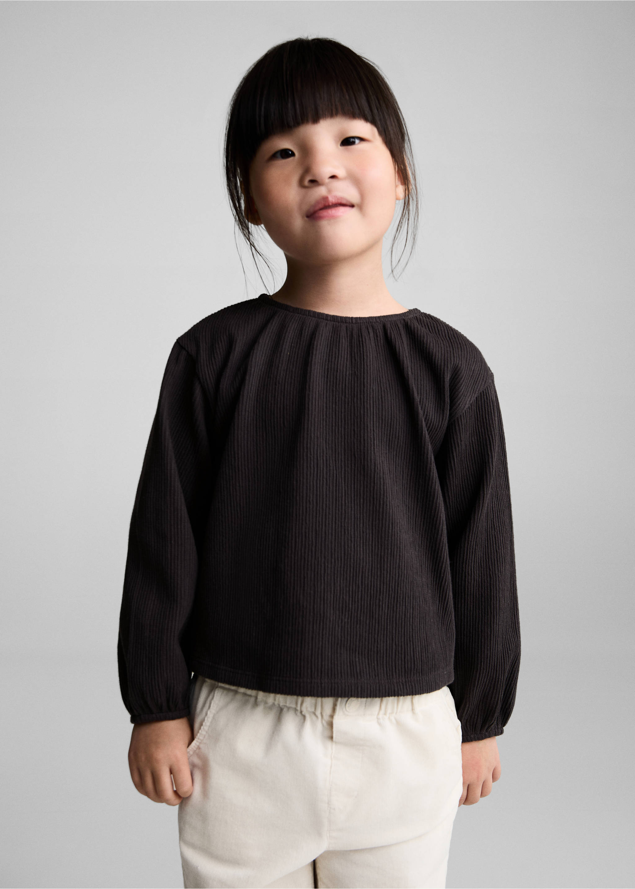 Long-sleeved puffed t-shirt - Medium plane, Charcoal. Ref: 77006739-00.