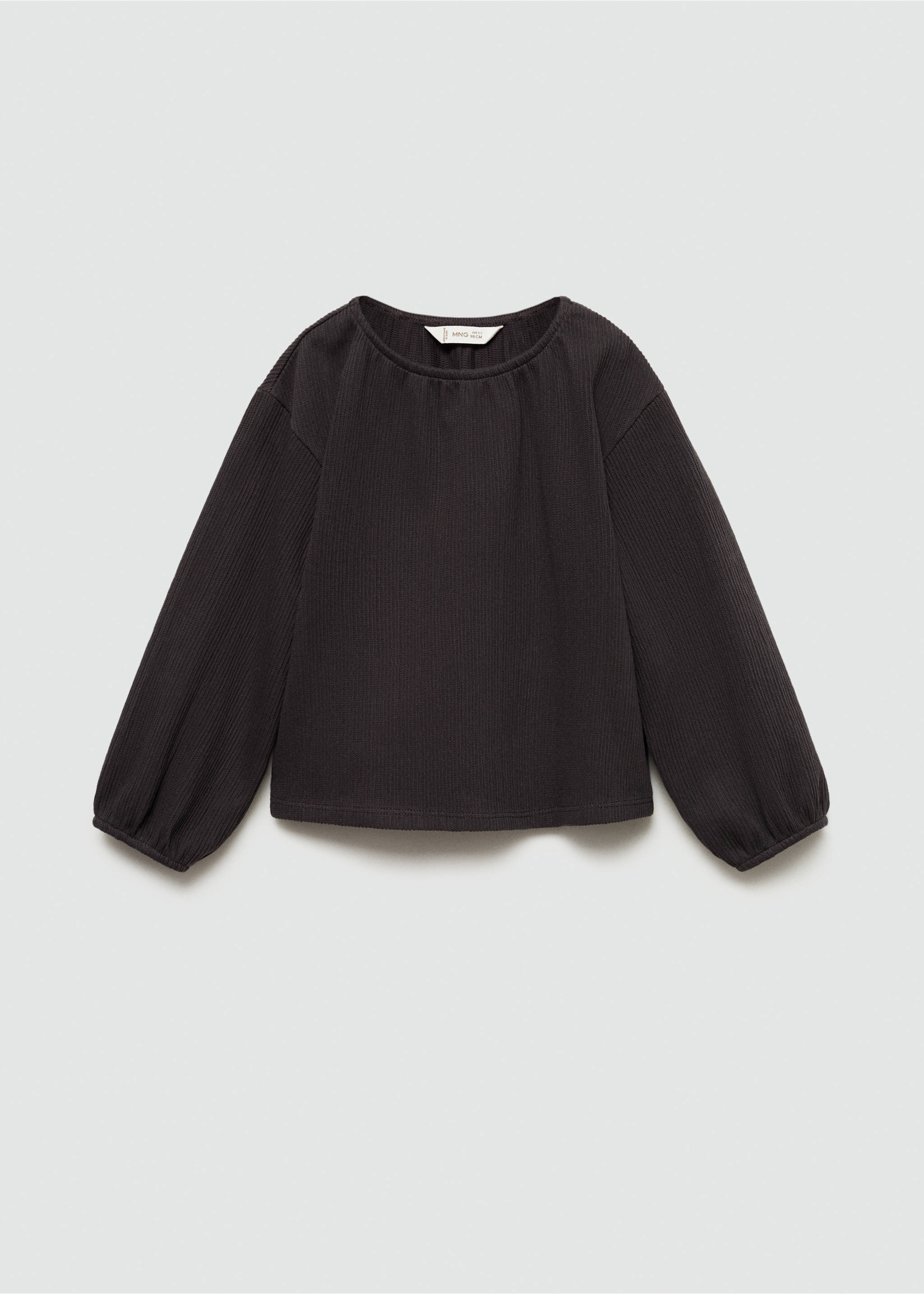 Long-sleeved puffed t-shirt - Article without model, Charcoal. Ref: 77006739-00.