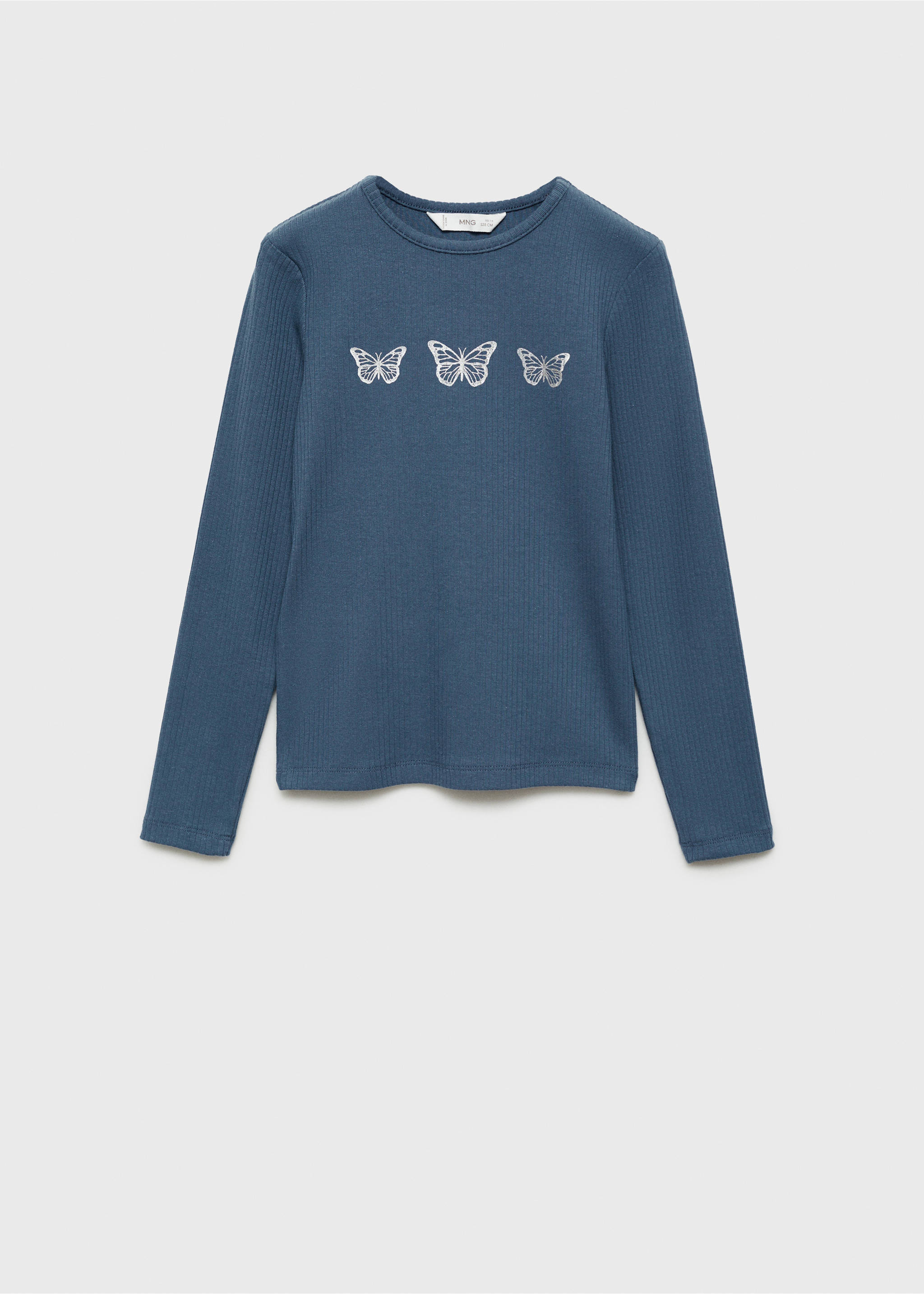 Ribbed printed t -shirt - Article without model, Blue. Ref: 77006744-00.