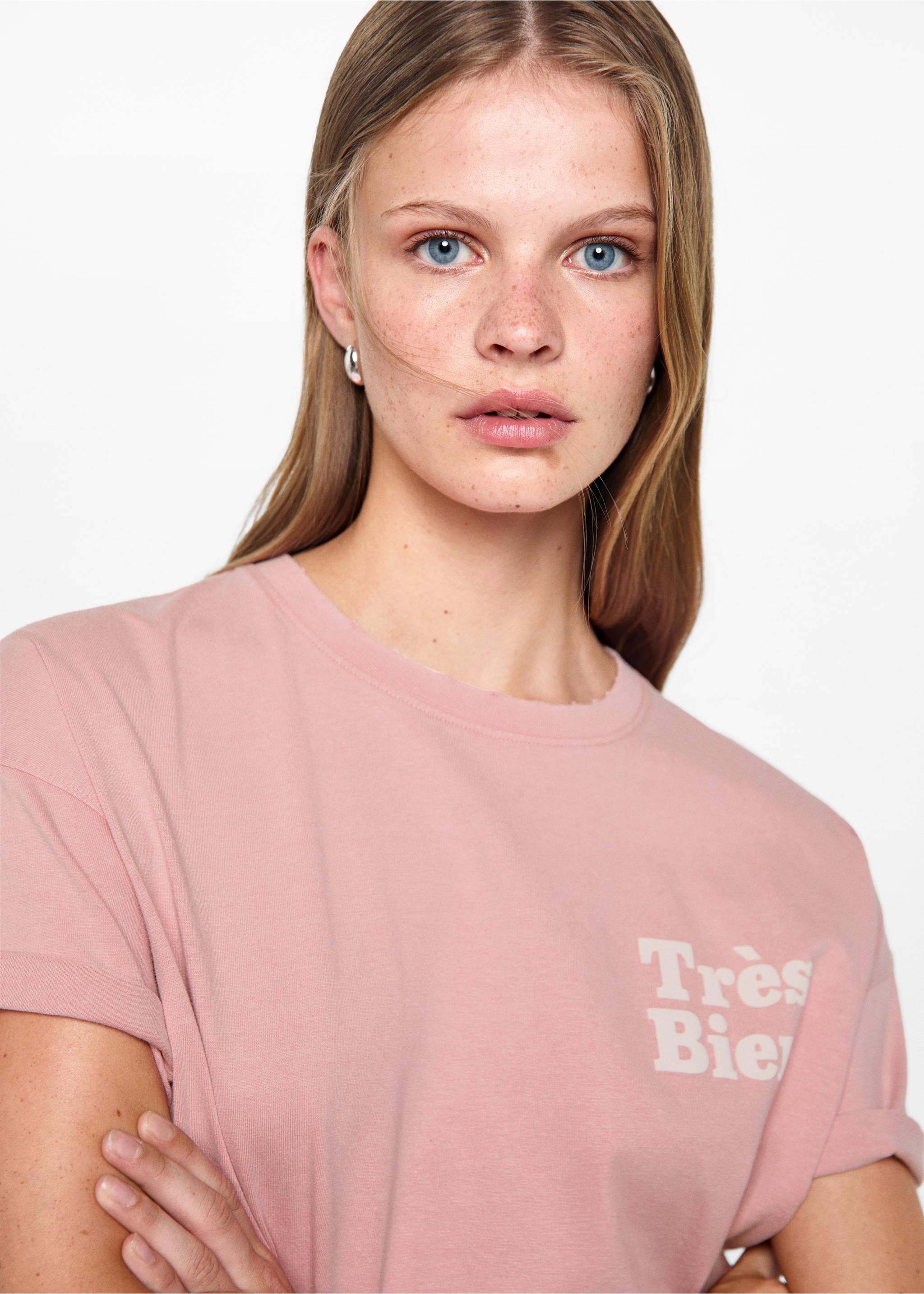 T-shirt en coton imprimé - Détail de l'article 1, Rose pâle. Ref: 77006746-00.