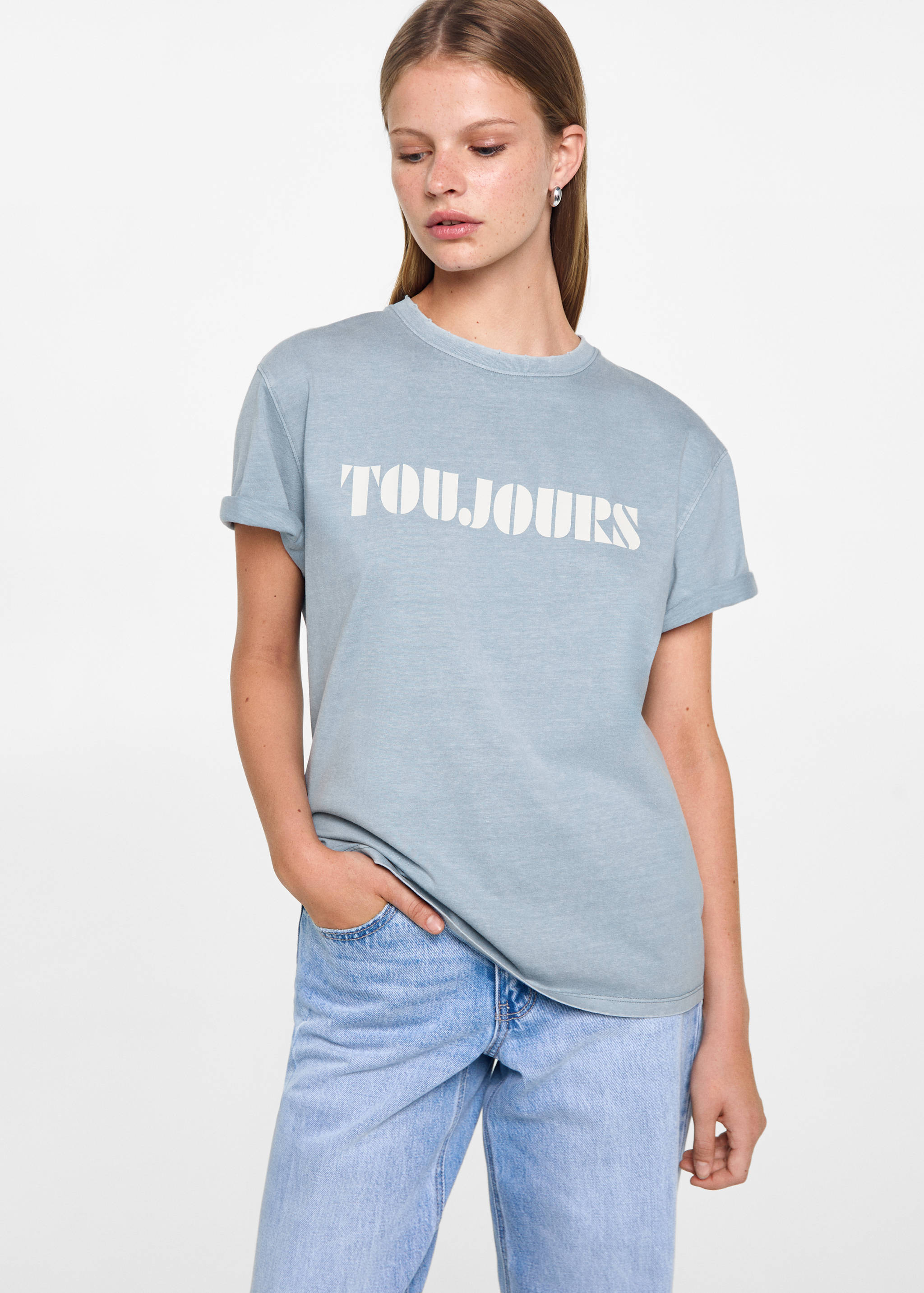 Bedrucktes Baumwoll-T-Shirt - Mittlere Ansicht