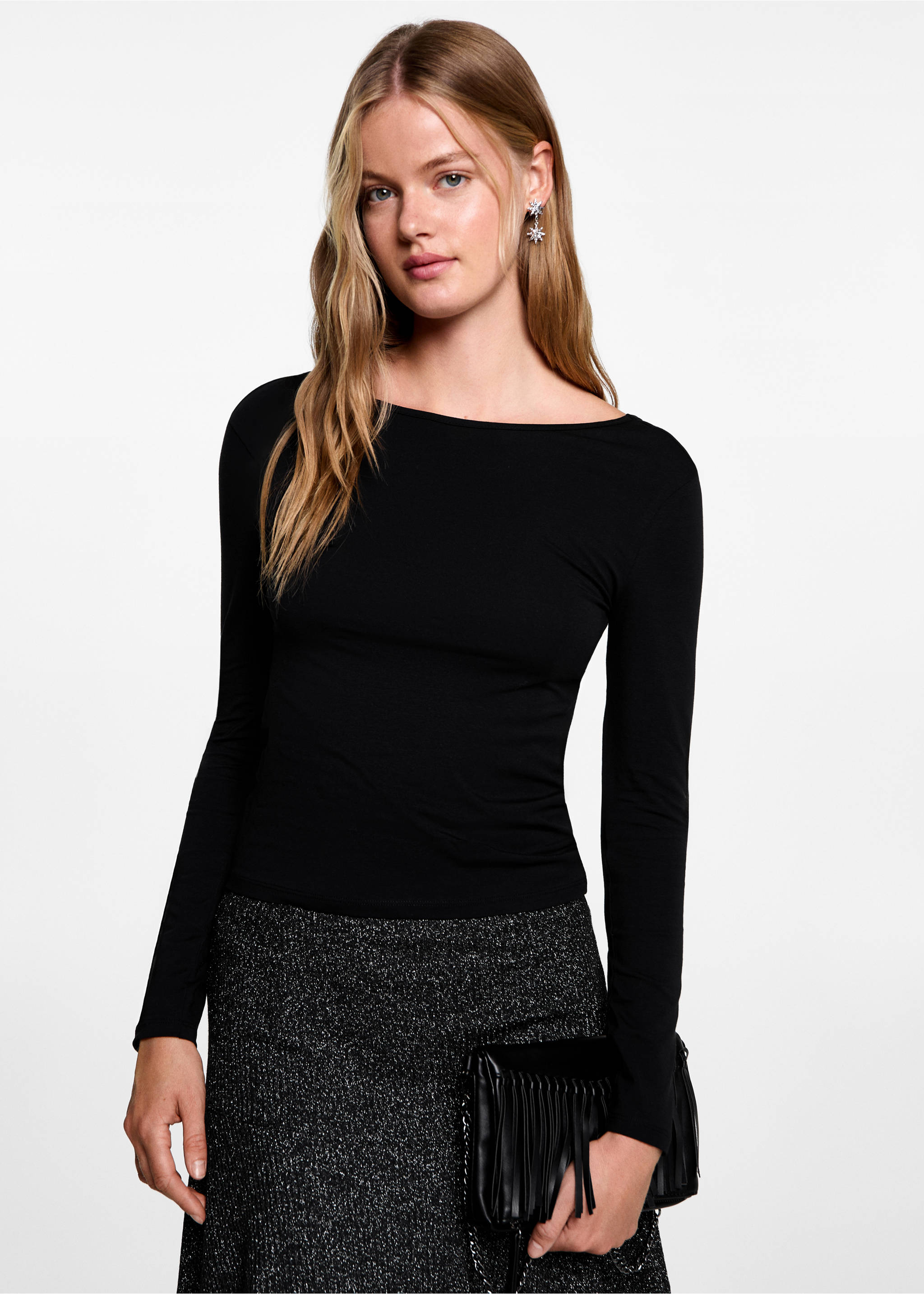 Long sleeved t-shirt back open - Medium plane, Black. Ref: 77006750-00.