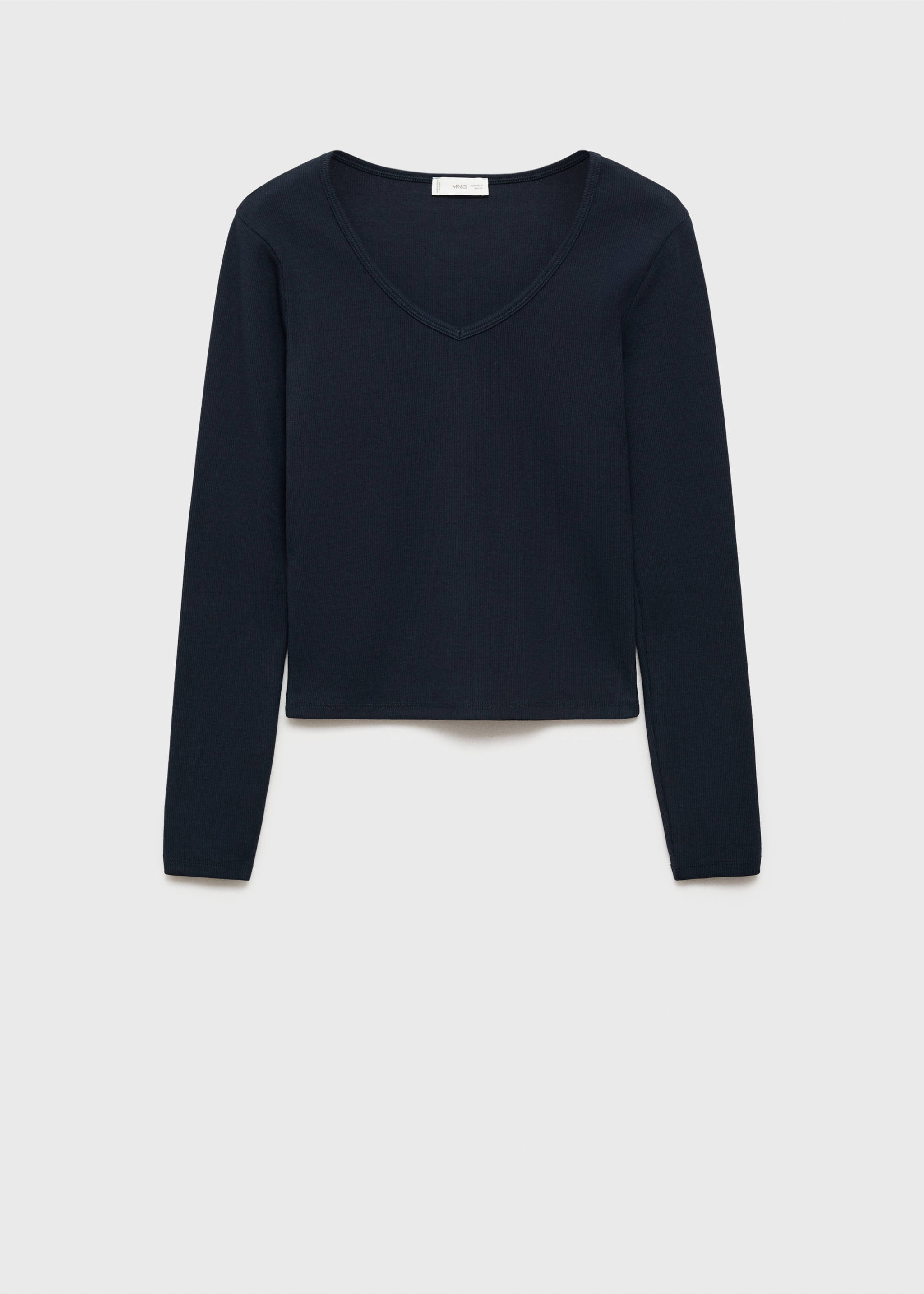 T-shirt manches longues col V - Article sans modèle, Bleu marine foncé. Ref: 77006751-00.