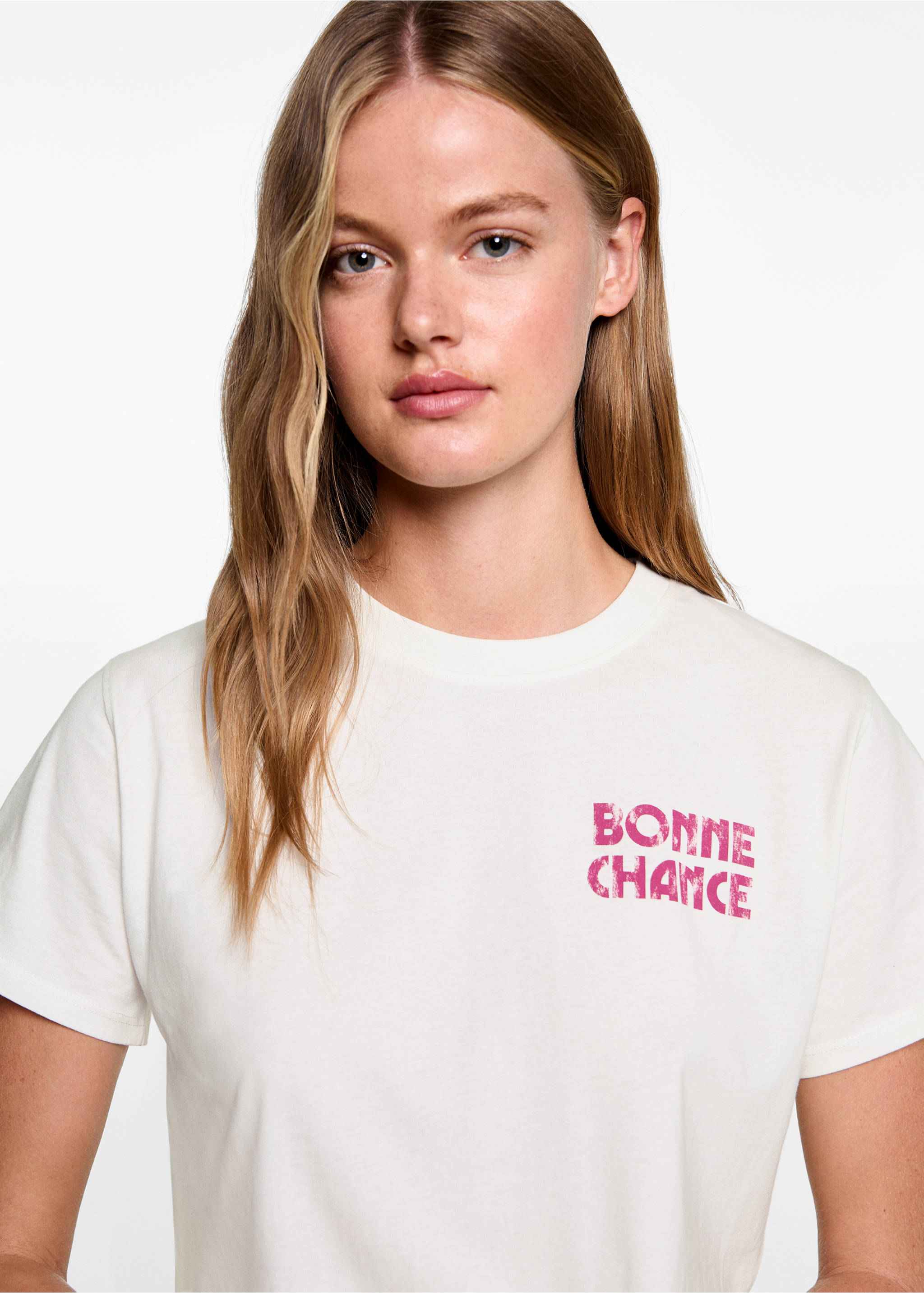 Tryckt bomull-blandning t-shirt - Detaljer om artikeln 1, Benvit. Ref: 77006752-00.