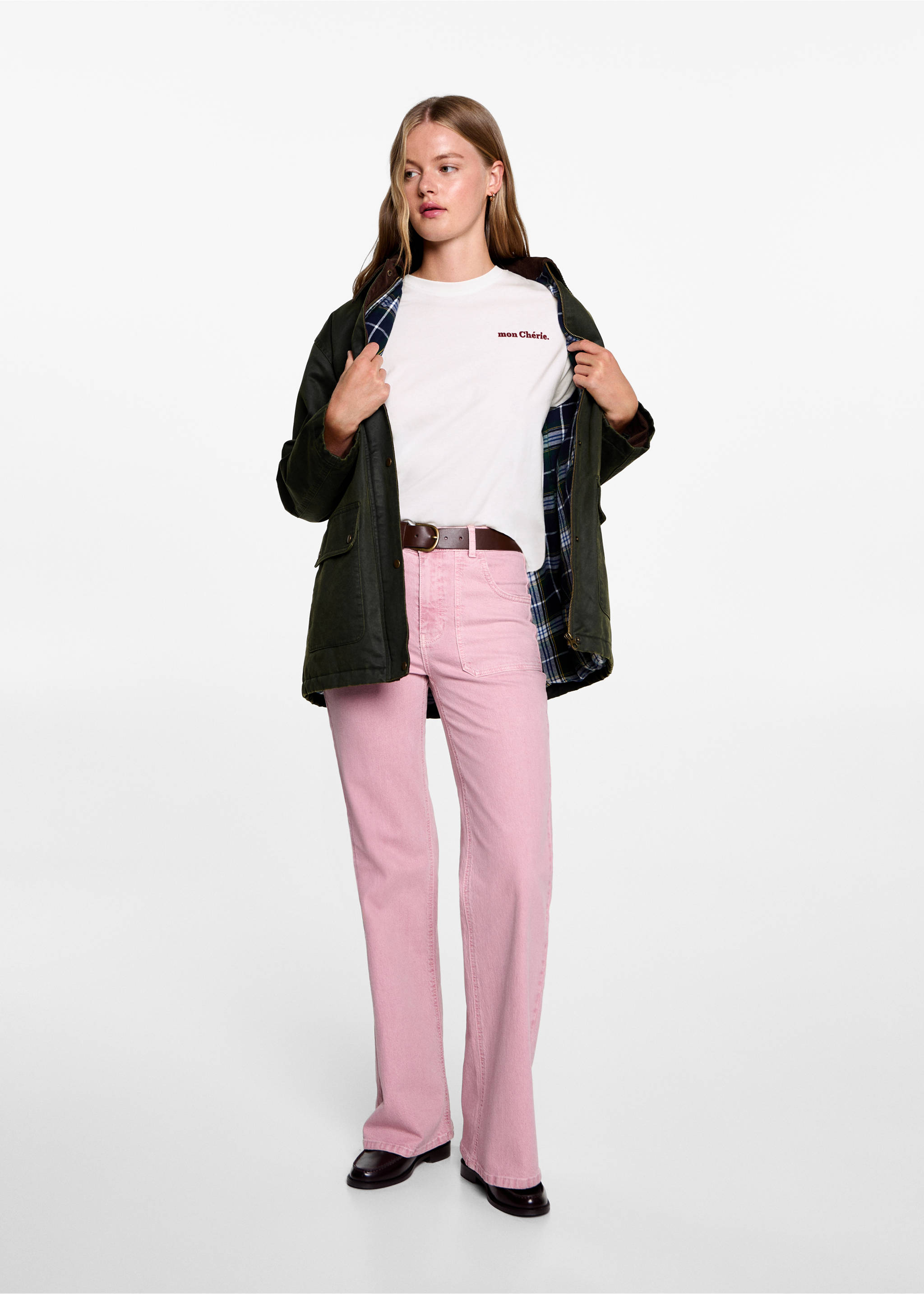 Tryckt bomull-blandning t-shirt - Allmän bild, Benvit. Ref: 77006754-00.