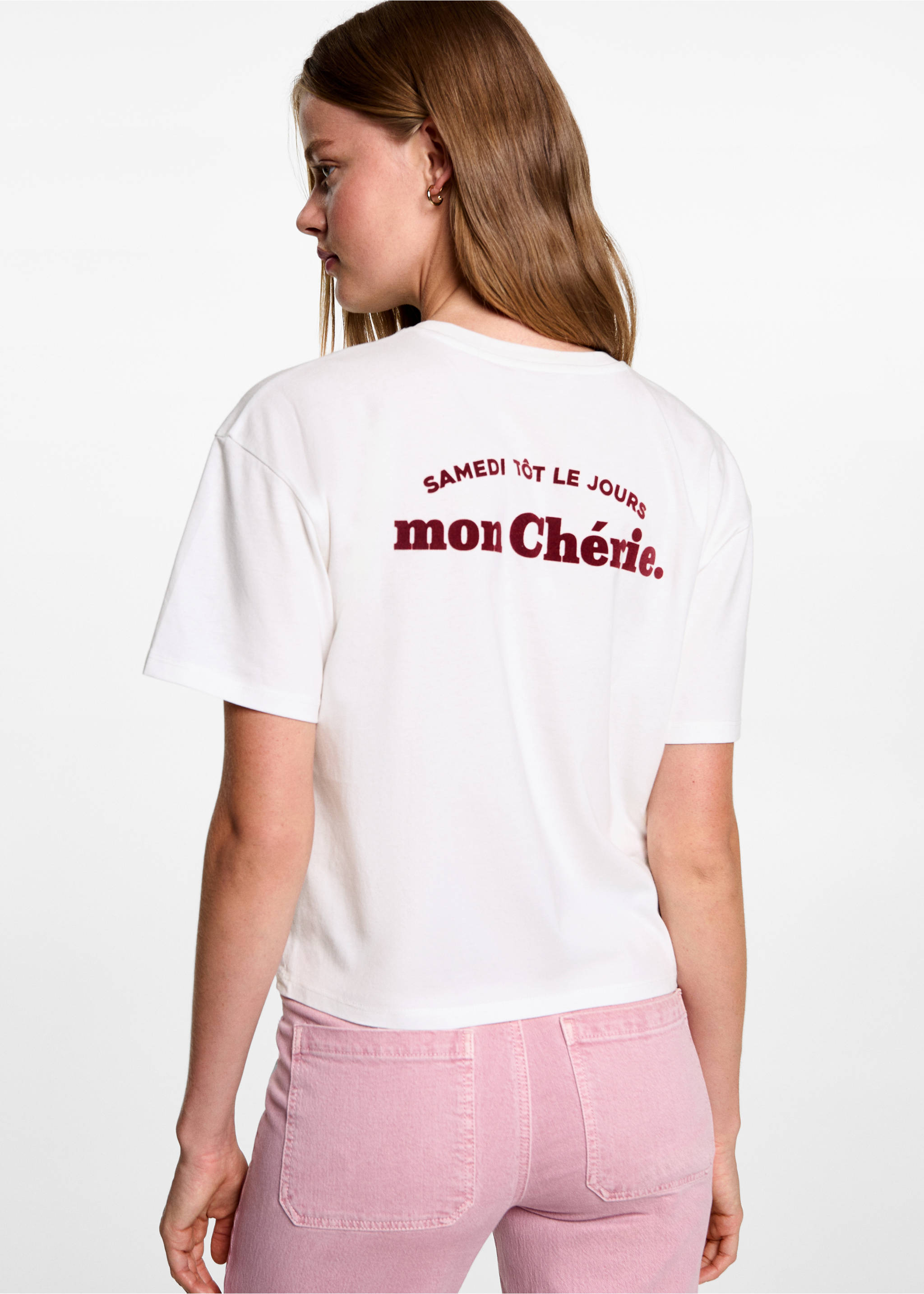 Tryckt bomull-blandning t-shirt - Artikelns baksida, Benvit. Ref: 77006754-00.