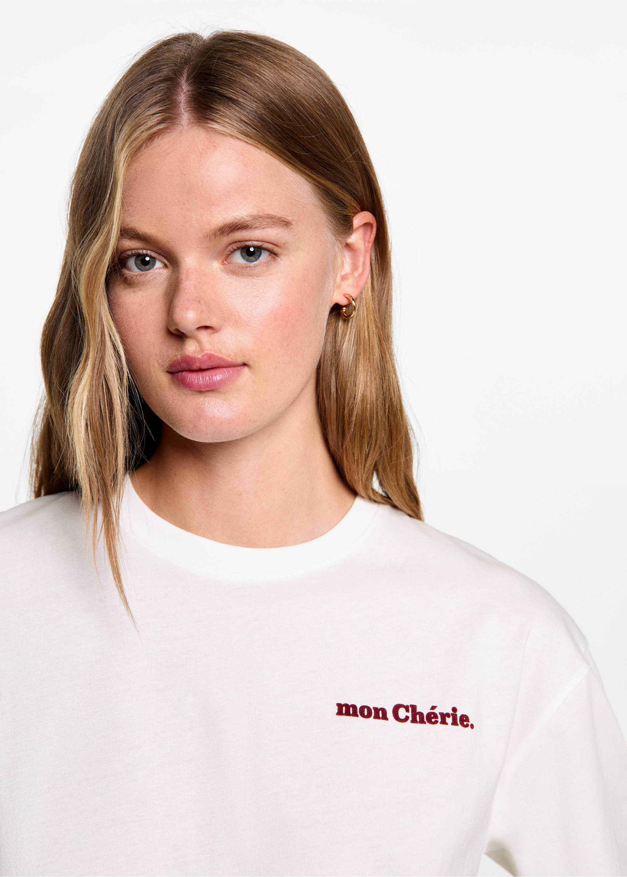 Tryckt bomull-blandning t-shirt - Detaljer om artikeln 1, Benvit. Ref: 77006754-00.