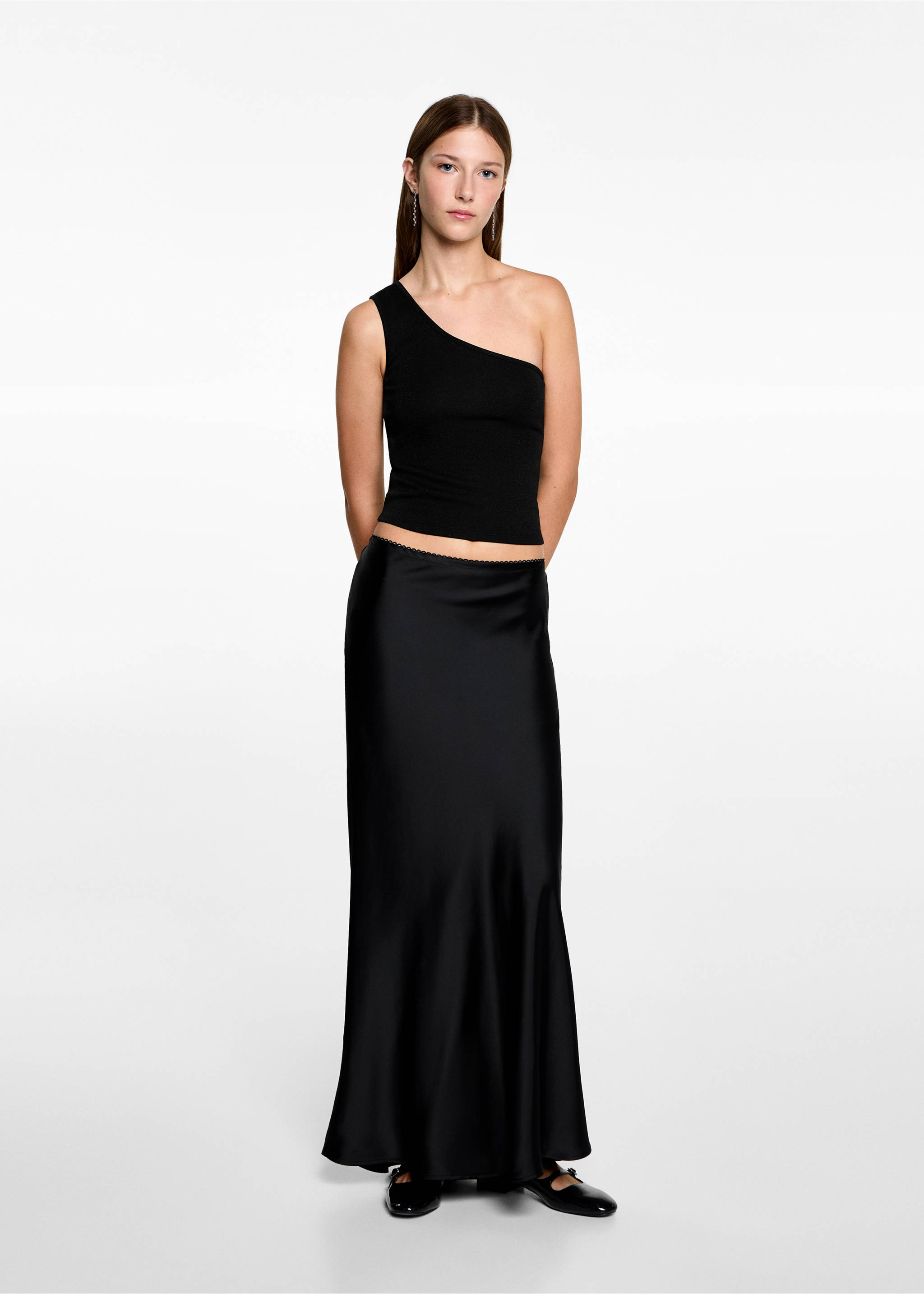 Asymmetrisches Lurex-Top - Allgemeine Ansicht, Schwarz. Ref: 77006767-00.