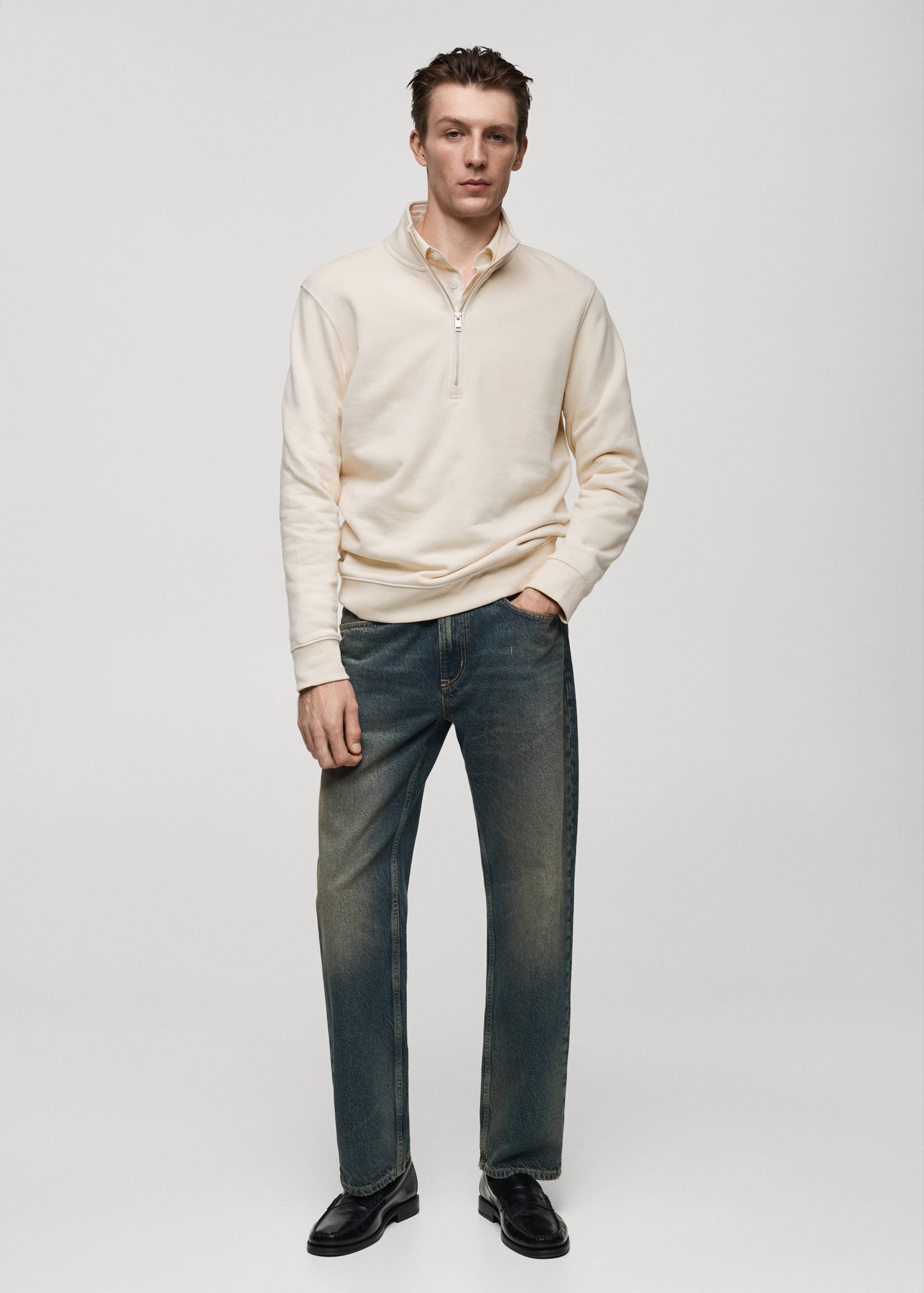 Cotton sweatshirt with zip neck - General plane