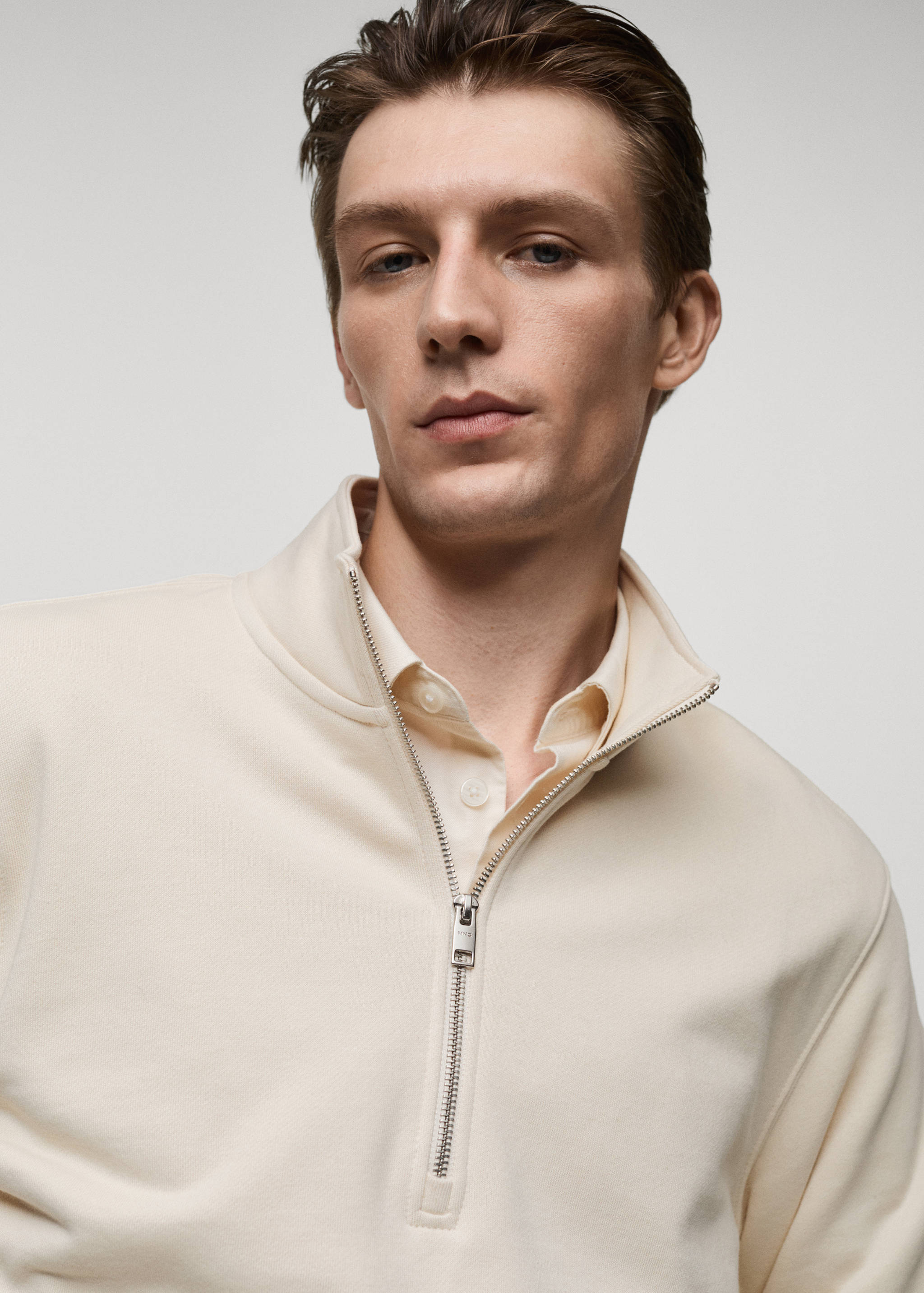 Cotton sweatshirt with zip neck - Details of the article 1
