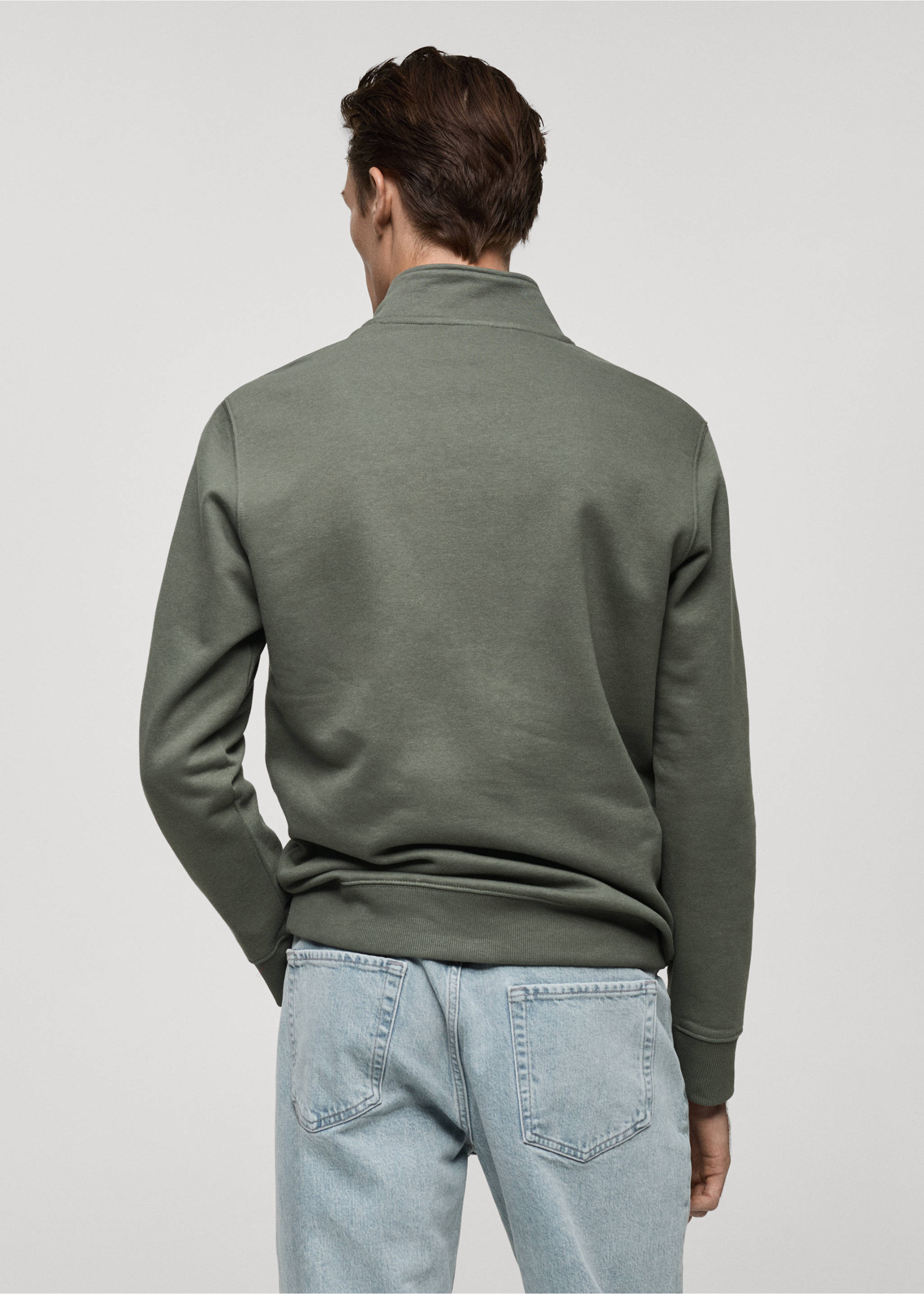 Cotton sweatshirt with zip neck - Reverse of the article, Green. Ref: 77007119-00.