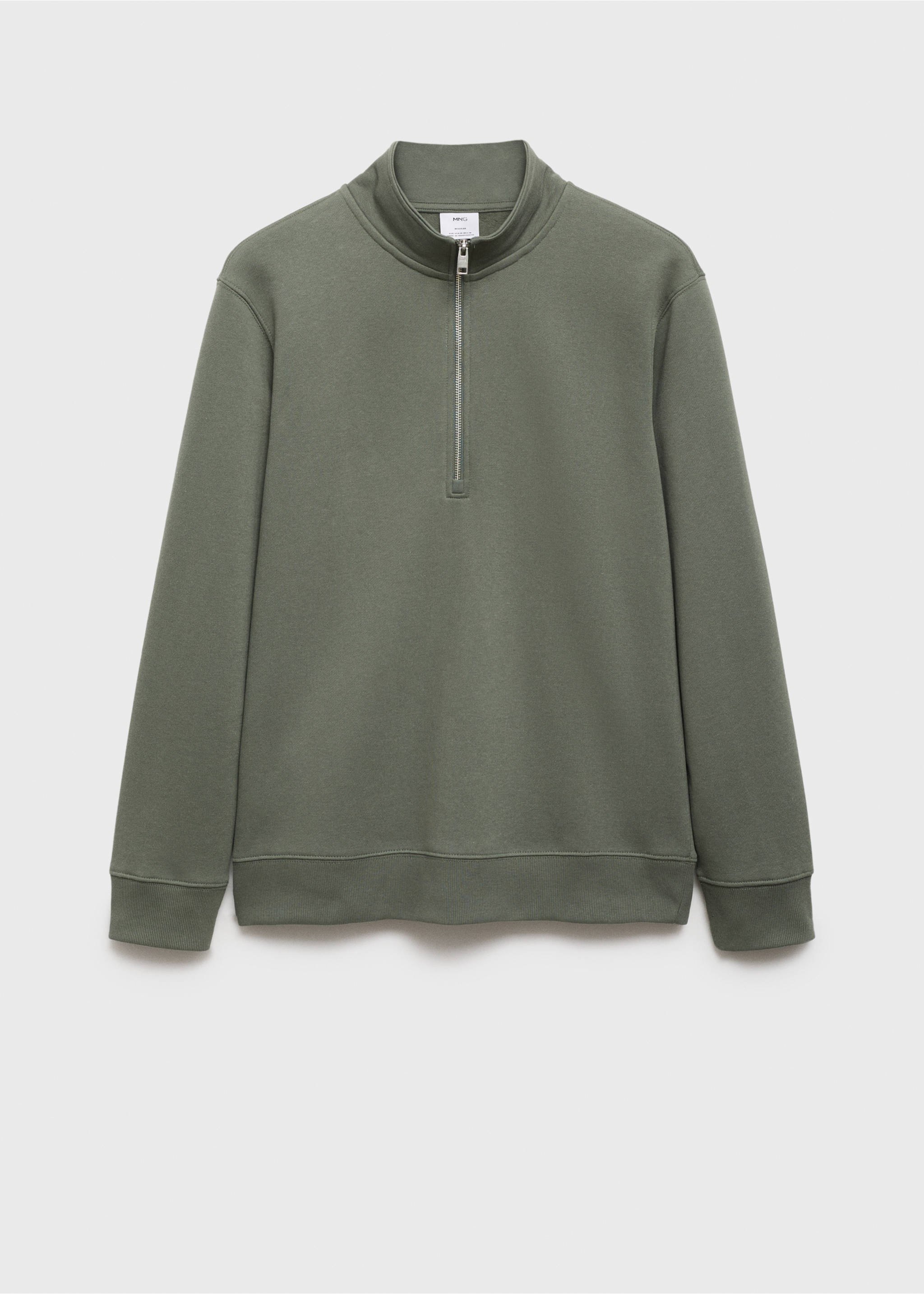 Cotton sweatshirt with zip neck - Article without model, Green. Ref: 77007119-00.