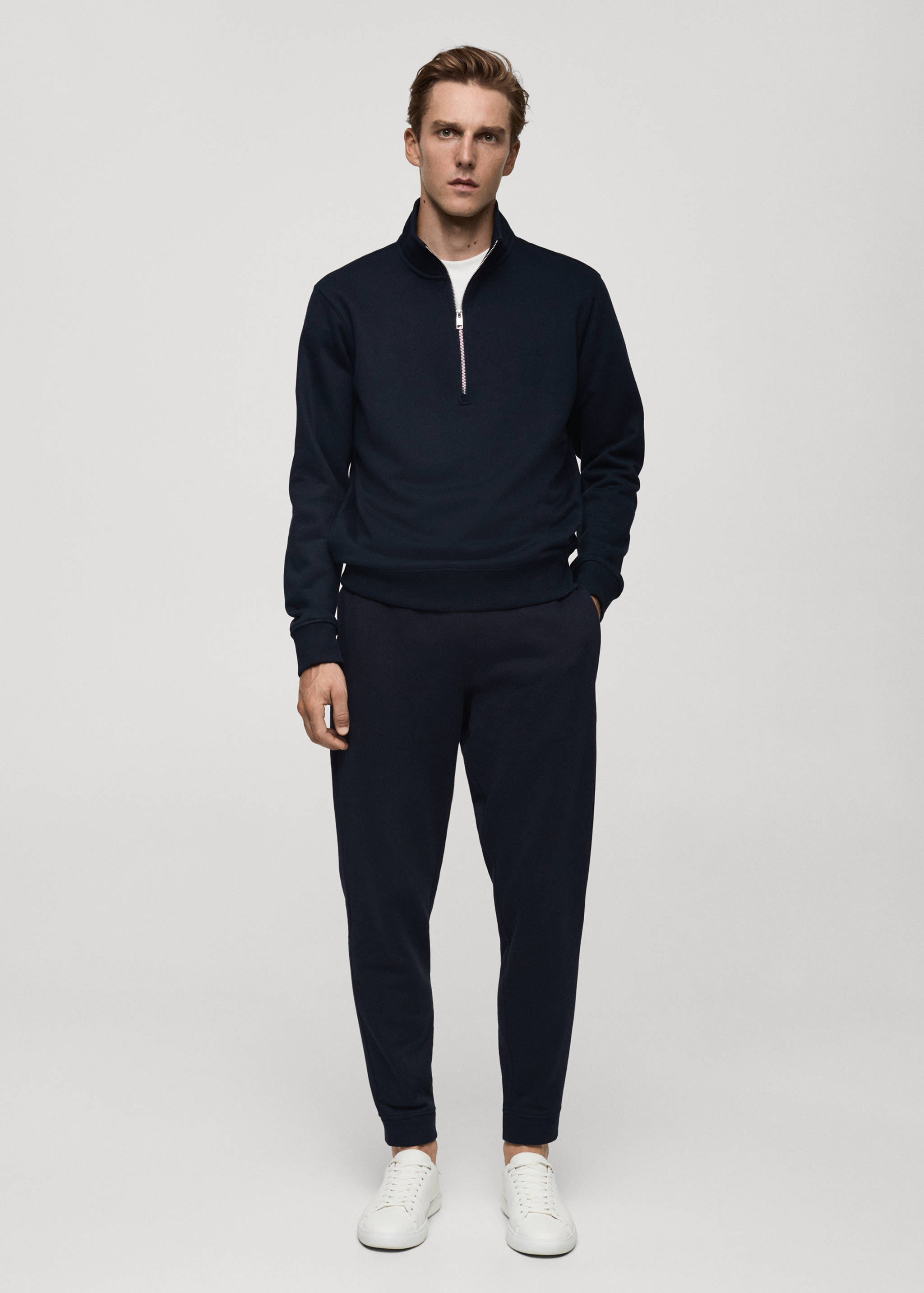 Cotton sweatshirt with zip neck - General plane