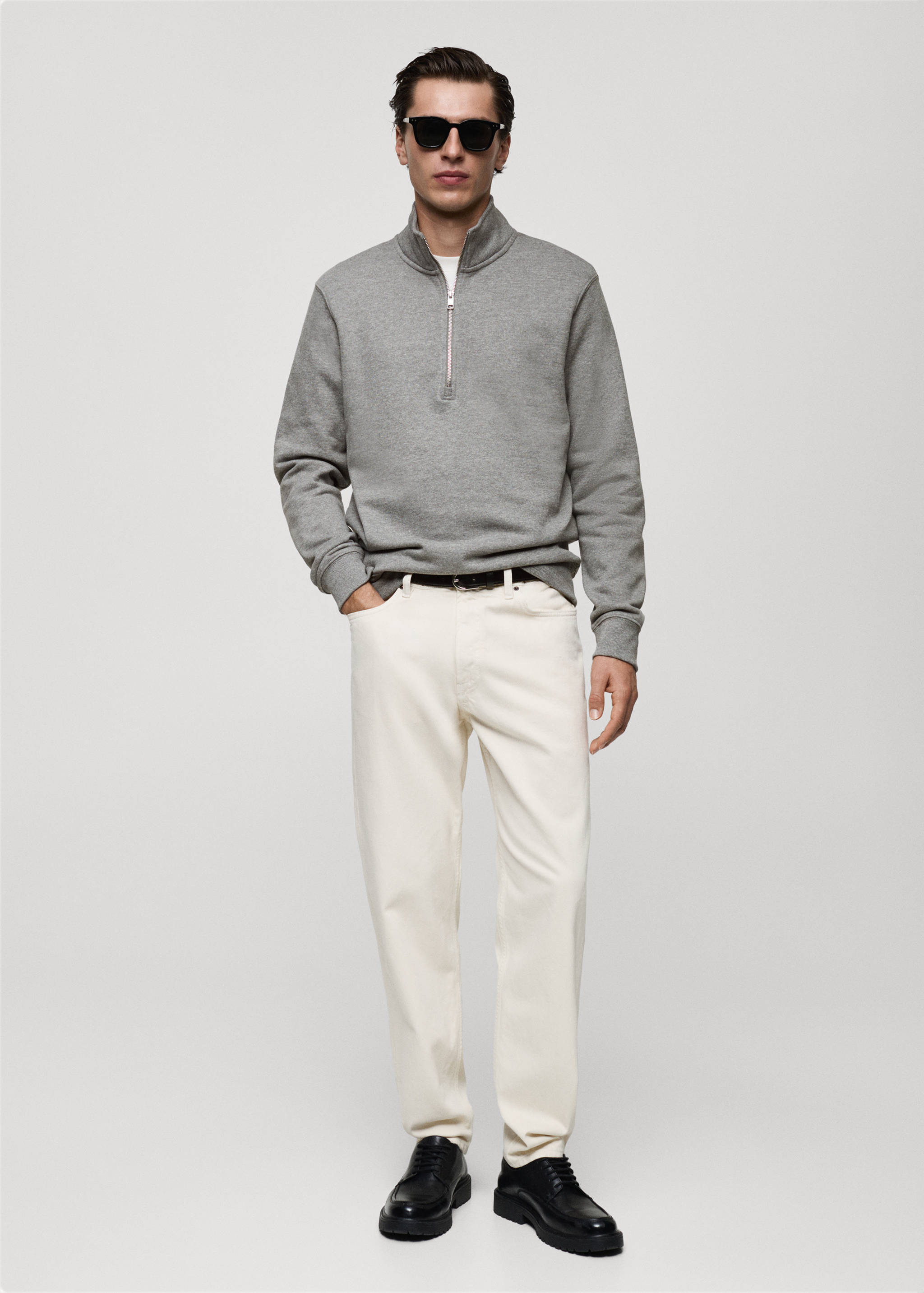 Cotton sweatshirt with zip neck - General plane