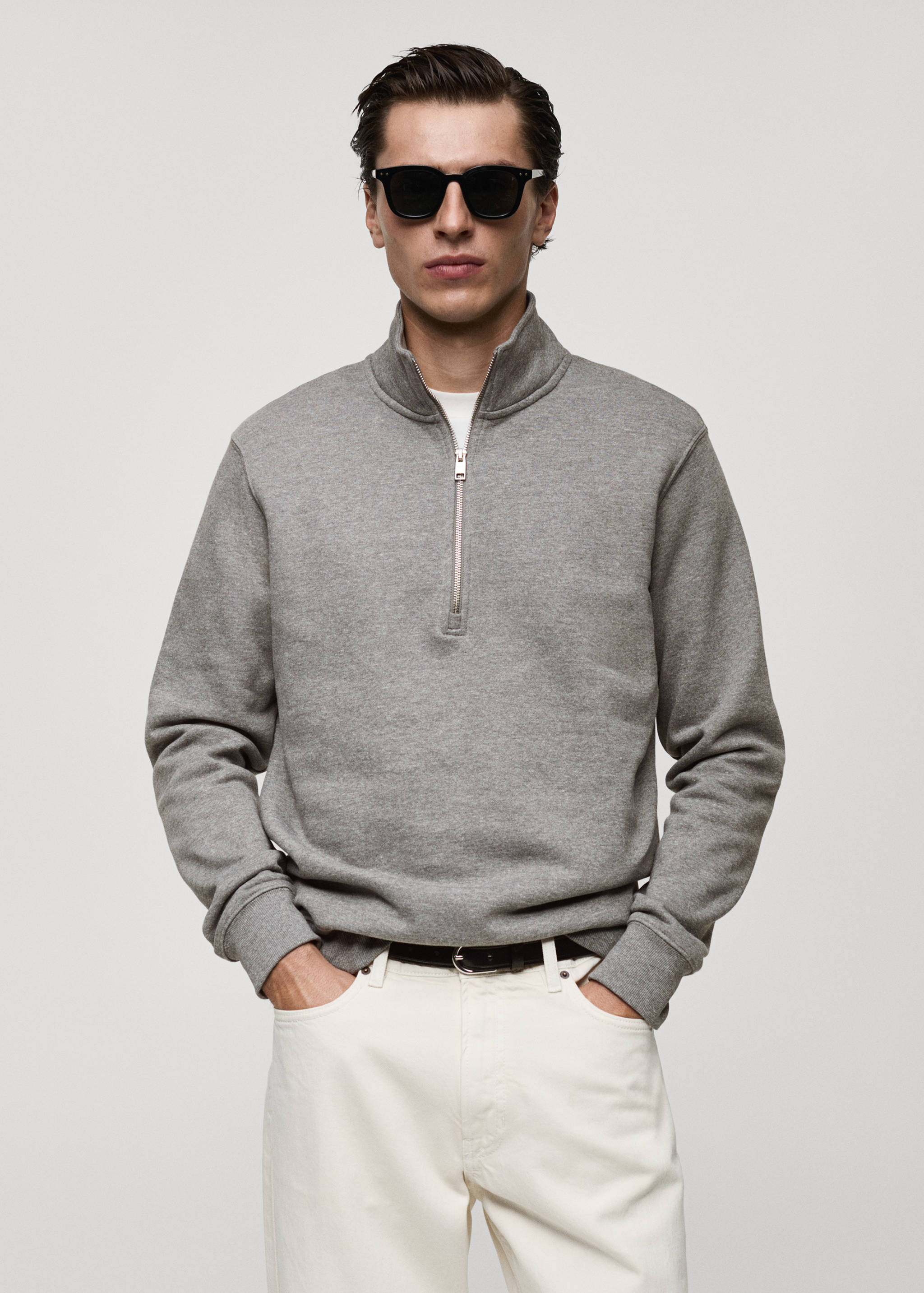 Cotton sweatshirt with zip neck - Medium plane