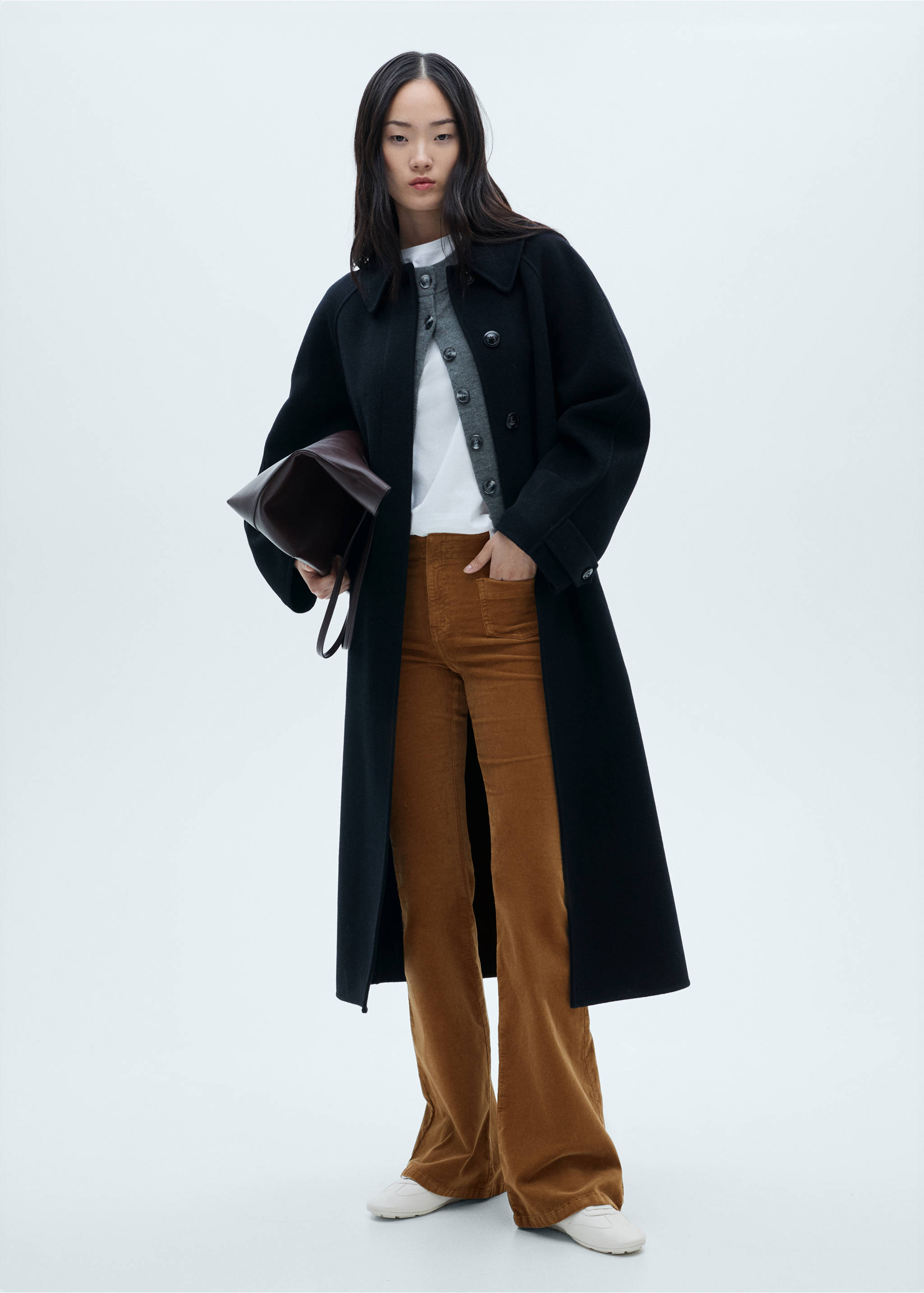 Flared corduroy jeans with pockets - General plane, Medium Brown. Ref: 77007125-00.