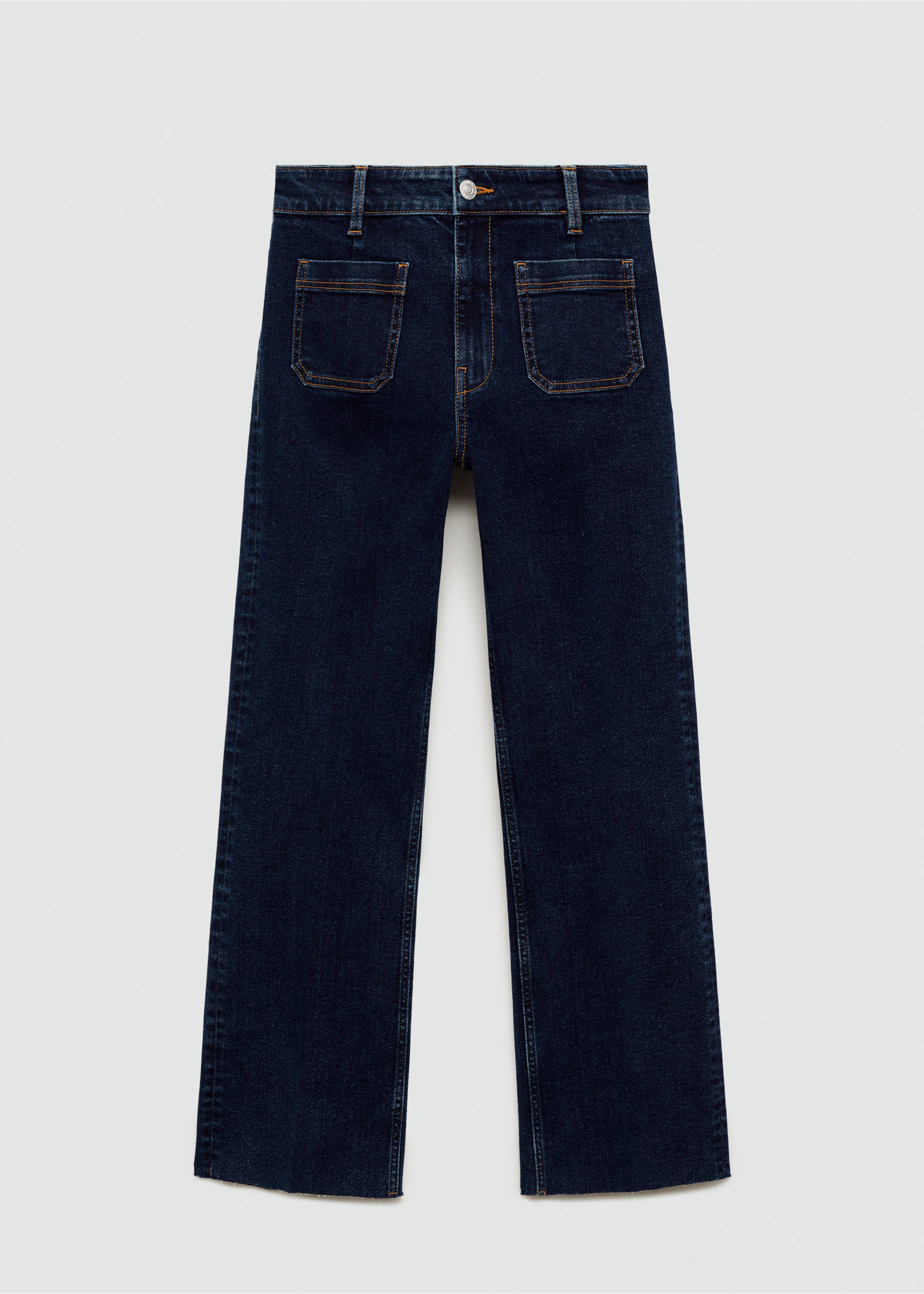 Flared cropped jeans with pockets - Article without model, Dark Blue. Ref: 77007126-00.