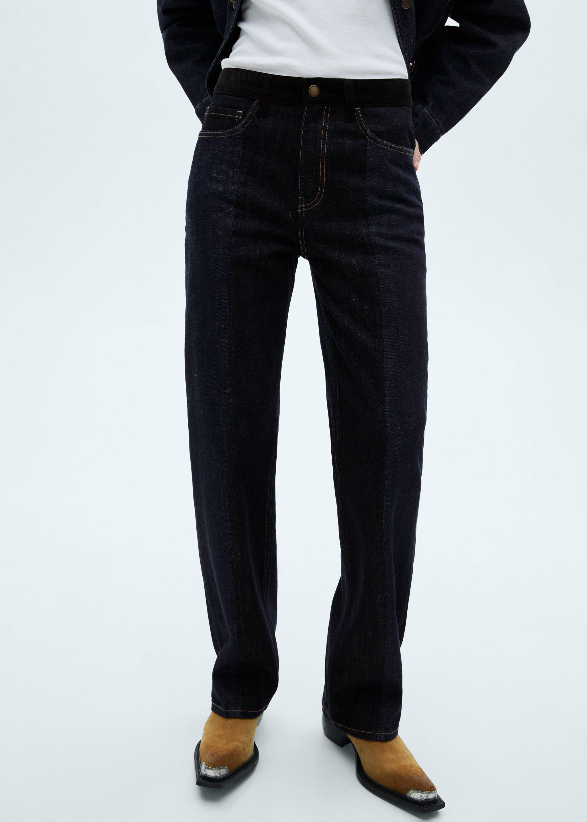 High waist straight jeans - Medium plane, Dark Blue. Ref: 77007128-00.