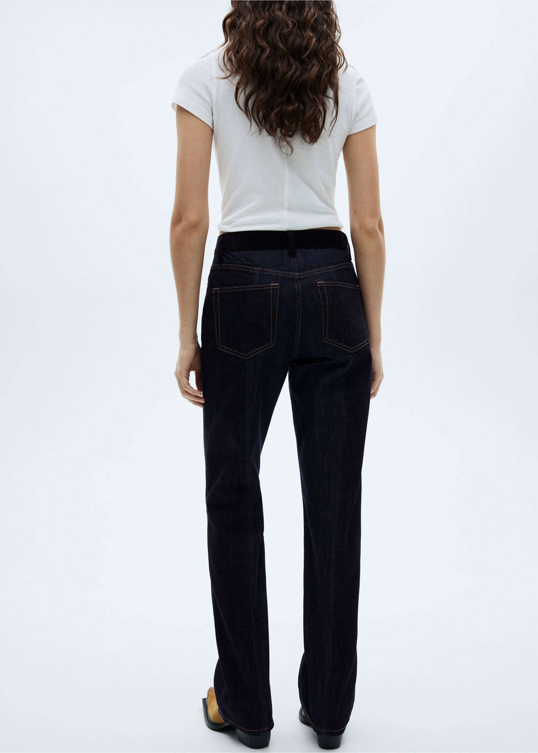 High waist straight jeans - Reverse of the article, Dark Blue. Ref: 77007128-00.