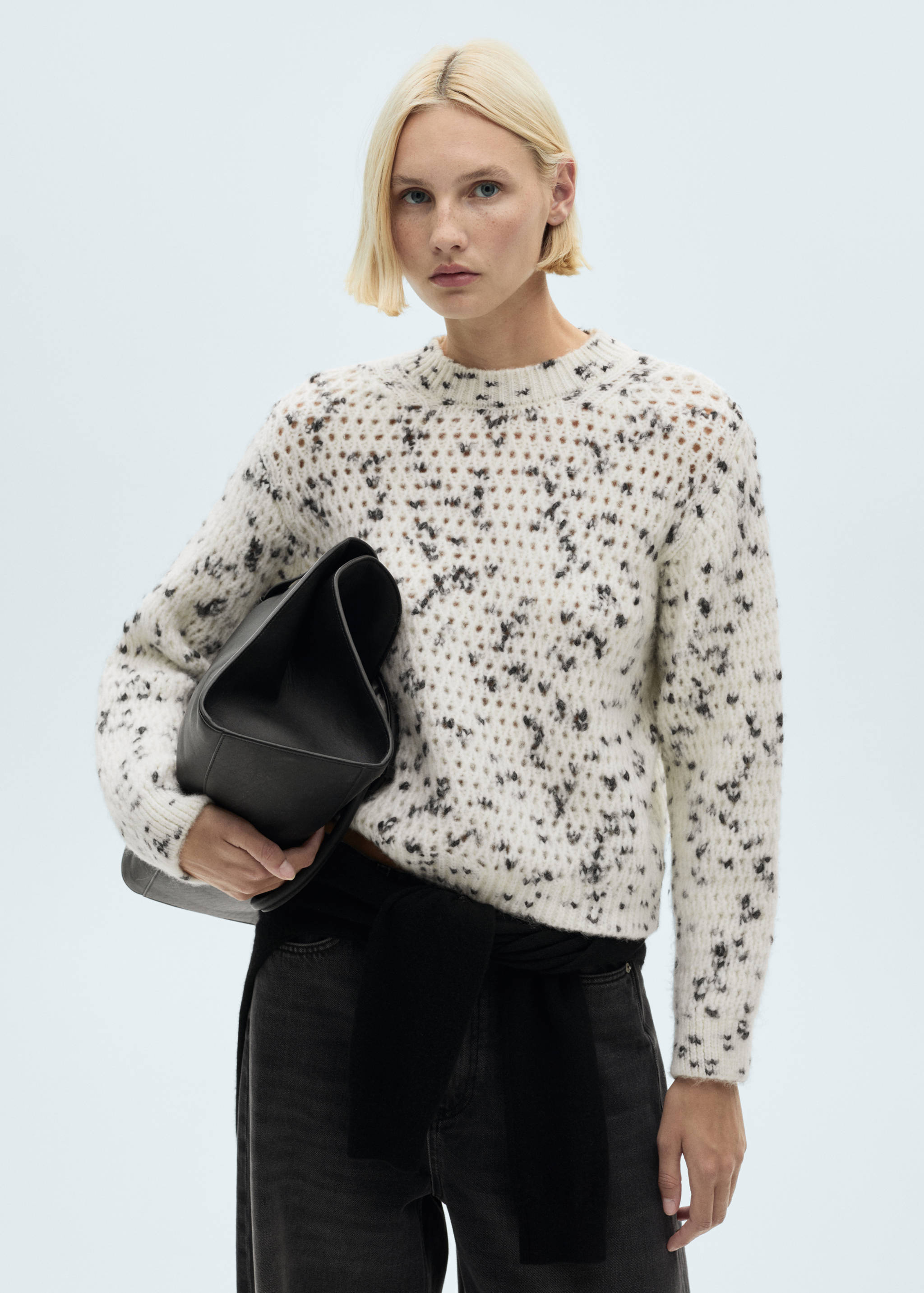 Marbled knitted sweater with lace pattern - Medium plane