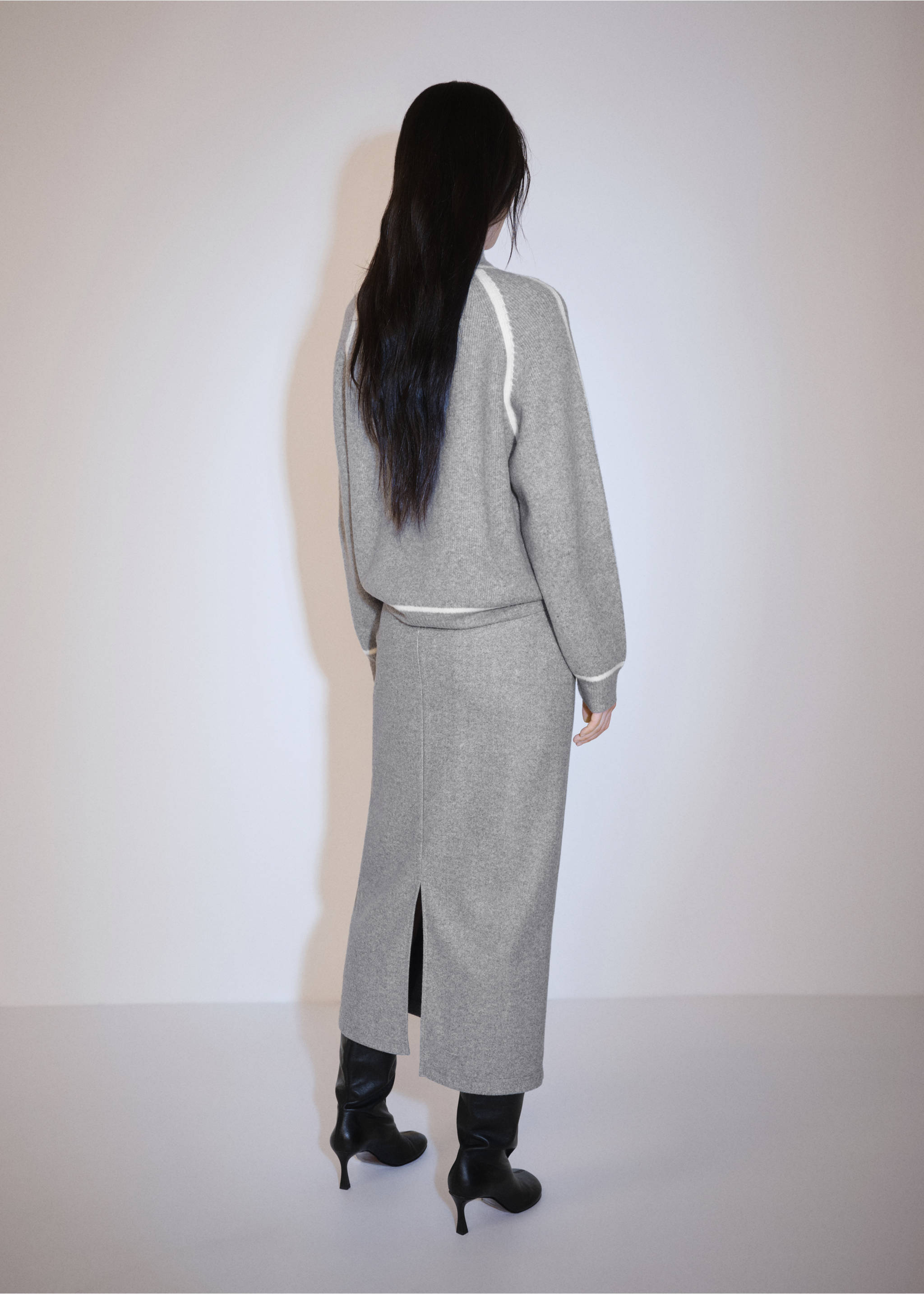 Turtleneck sweater with contrasting details - Reverse of the article, Medium Heather Grey. Ref: 77007682-00.