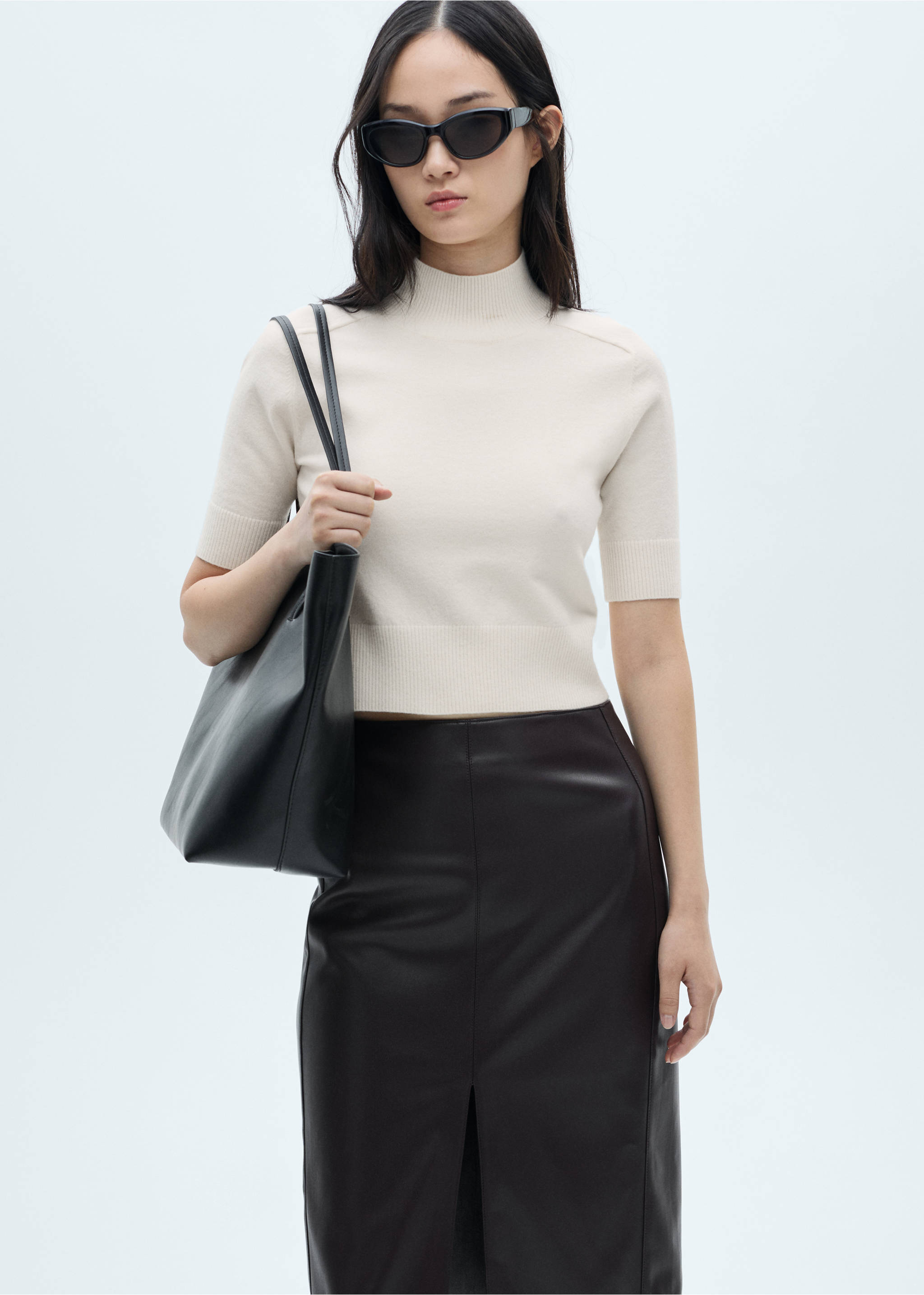 Perkins-neck short-sleeved sweater - Medium plane, Sand. Ref: 77007685-00.