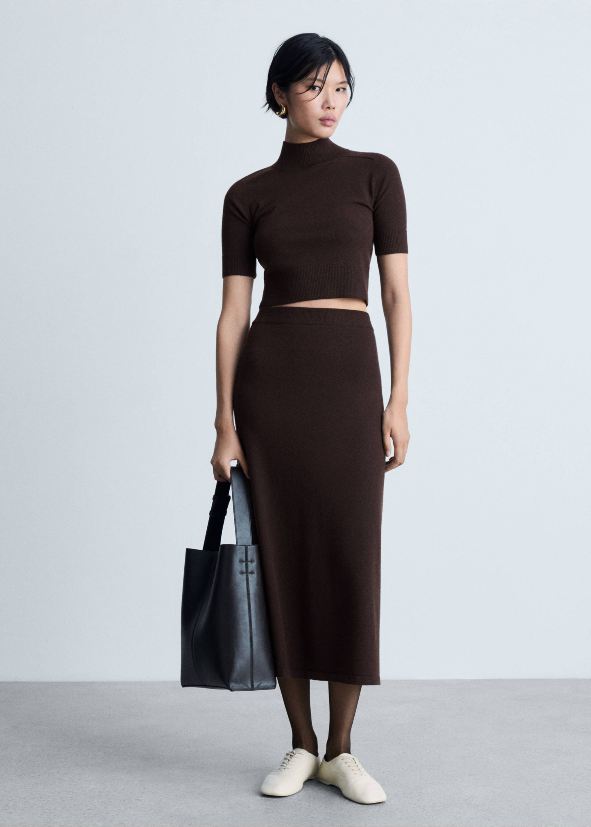 Perkins-neck short-sleeved sweater - General plane, Brown. Ref: 77007685-00.