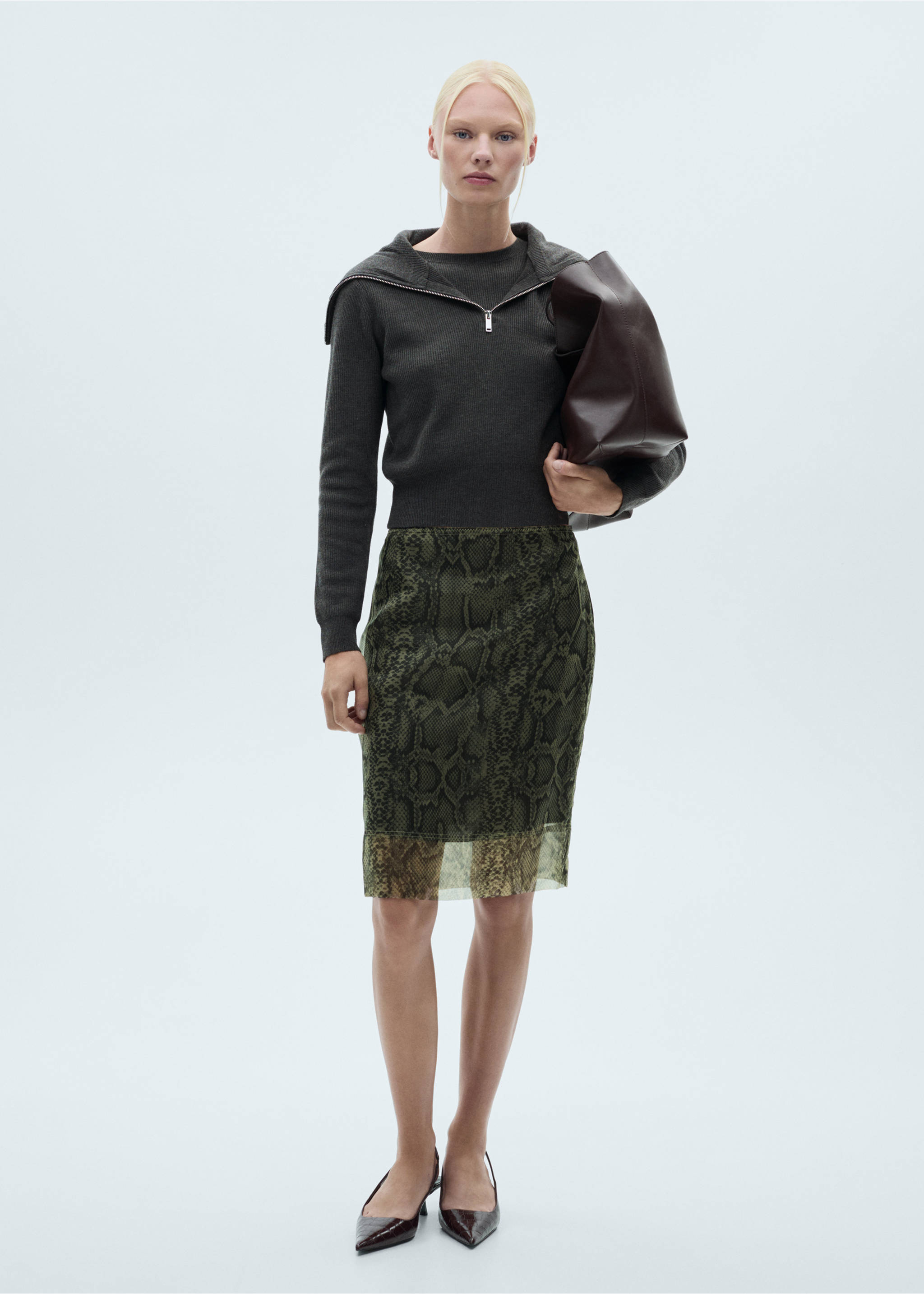 High neck sweater with zip - General plane, Charcoal. Ref: 77007687-00.