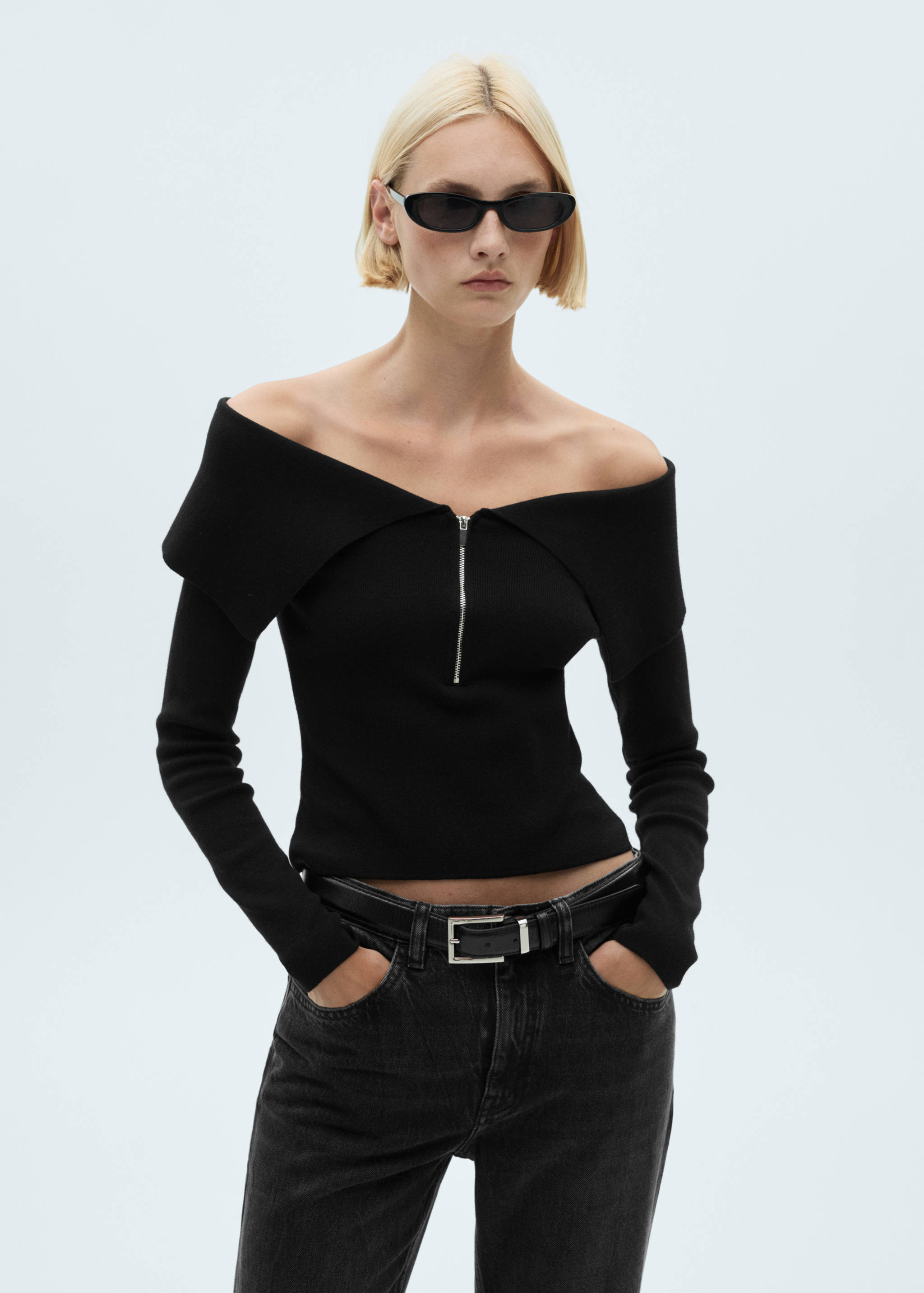 Open-shoulder sweater with zip - Medium plane