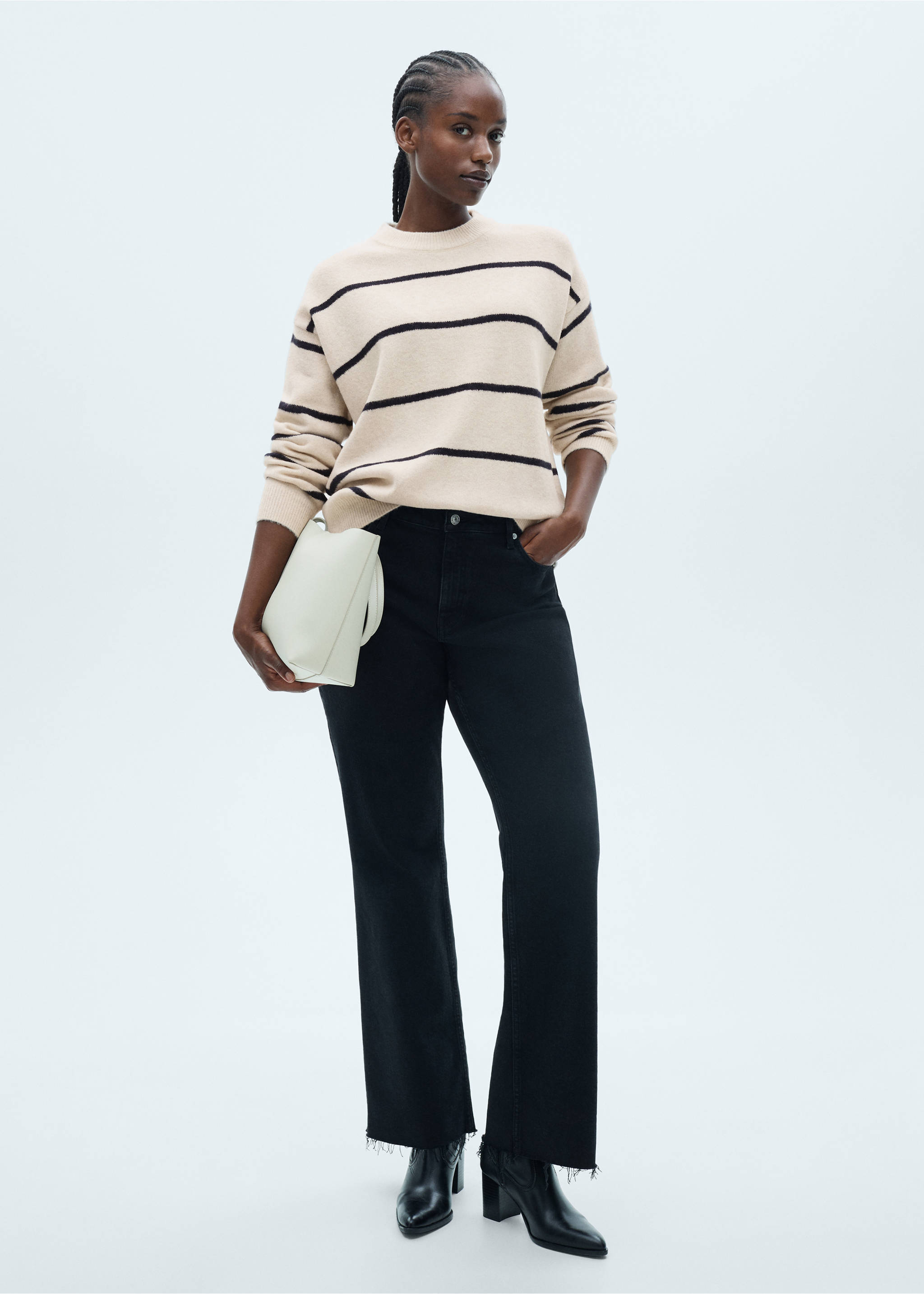 Knit striped sweater - Details of the article 3, Sand. Ref: 77007694-00.