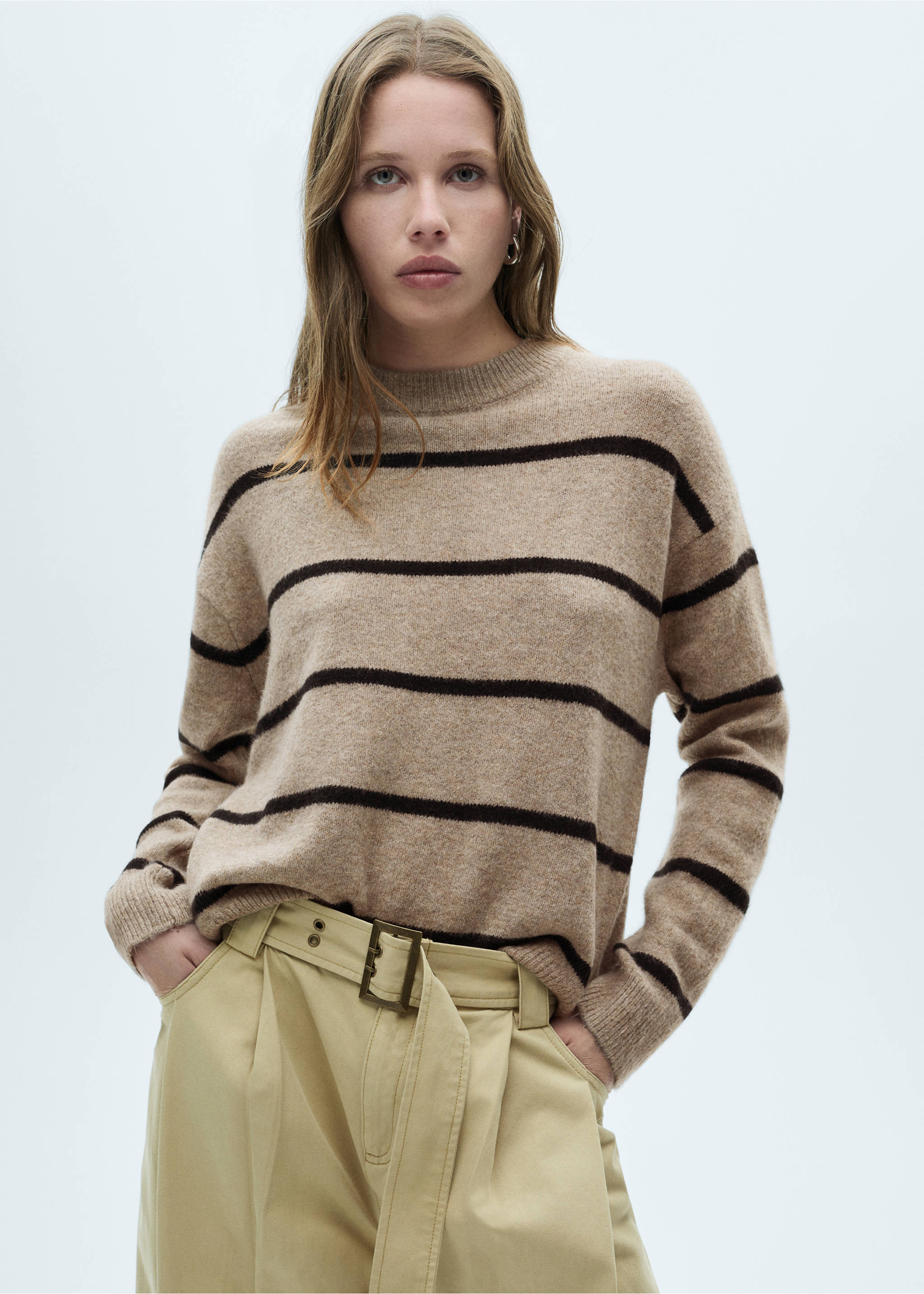 Knit striped sweater - Medium plane, Medium Brown. Ref: 77007694-00.