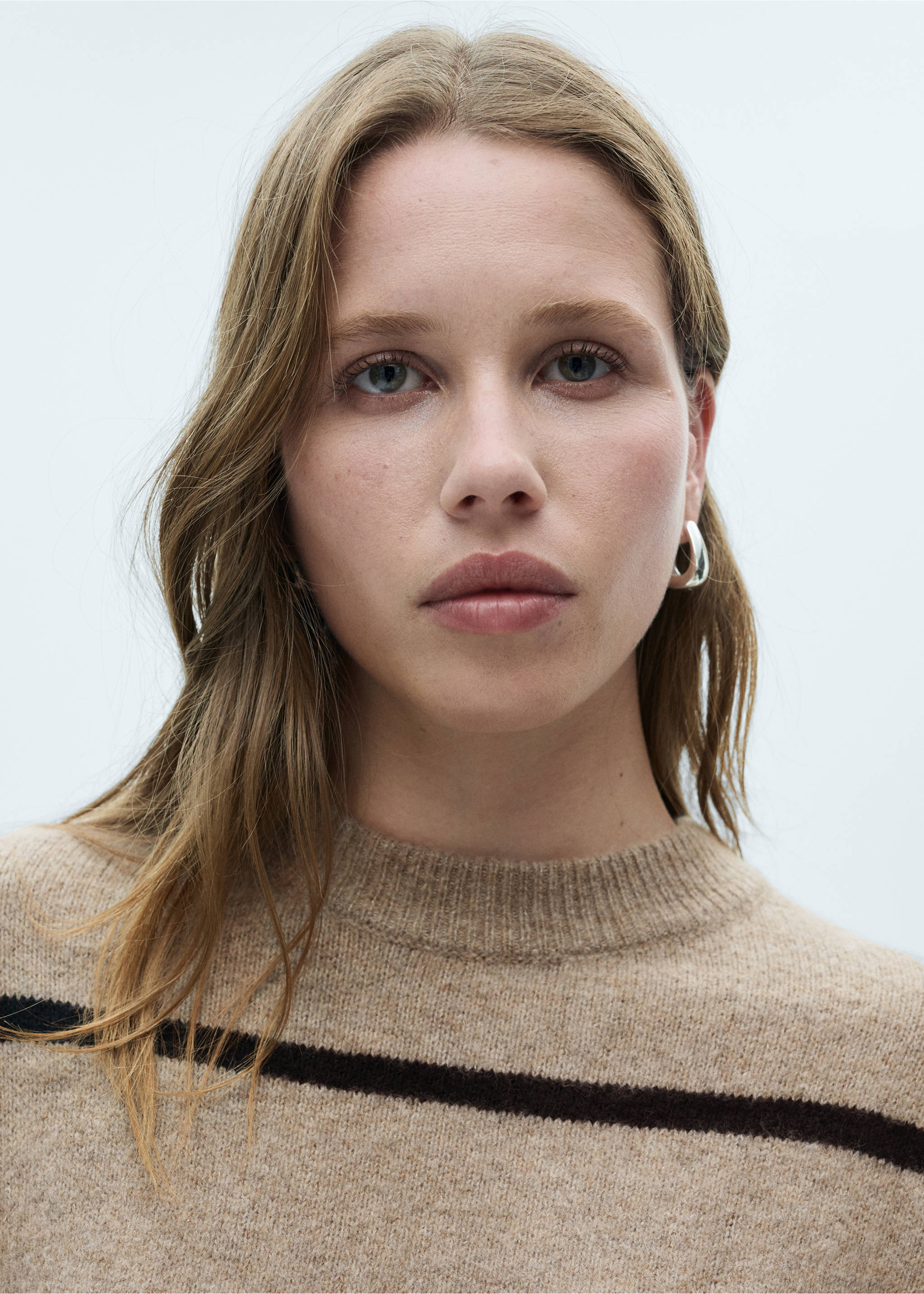 Knit striped sweater - Details of the article 1, Medium Brown. Ref: 77007694-00.