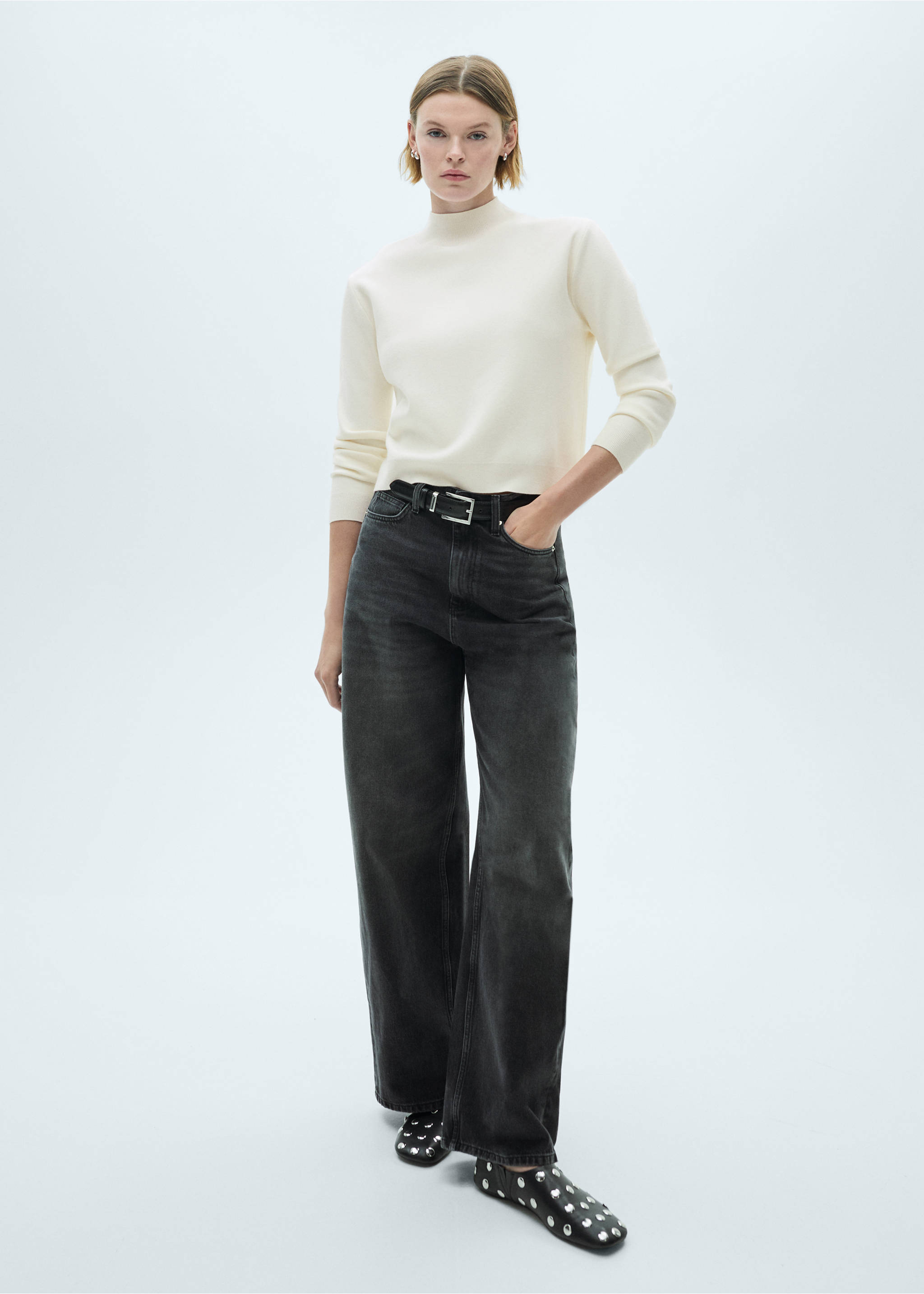 Knitted sweater with perkins neck - General plane, Ecru. Ref: 77007697-00.