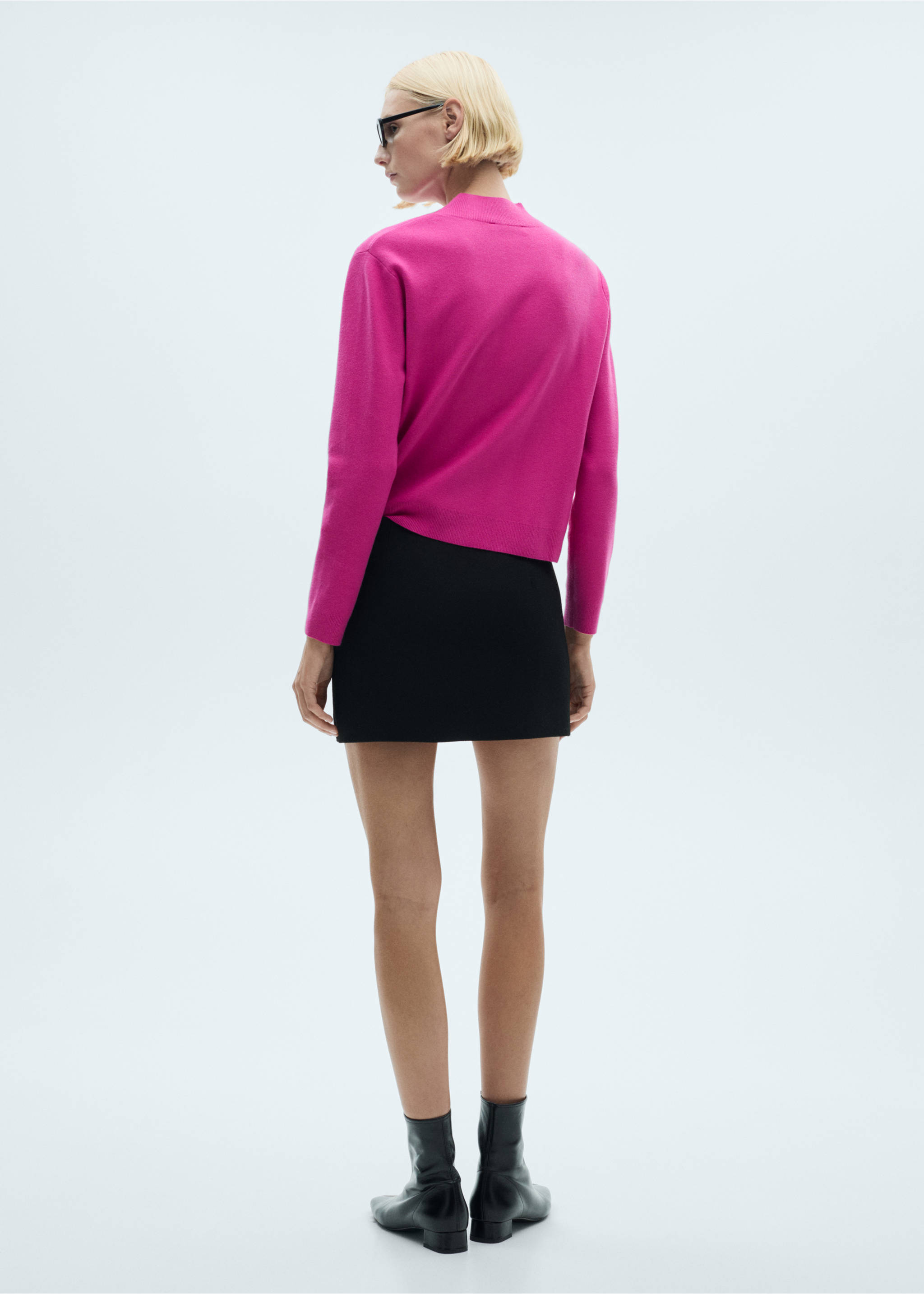 Knitted sweater with perkins neck - Reverse of the article, Fuchsia. Ref: 77007697-00.