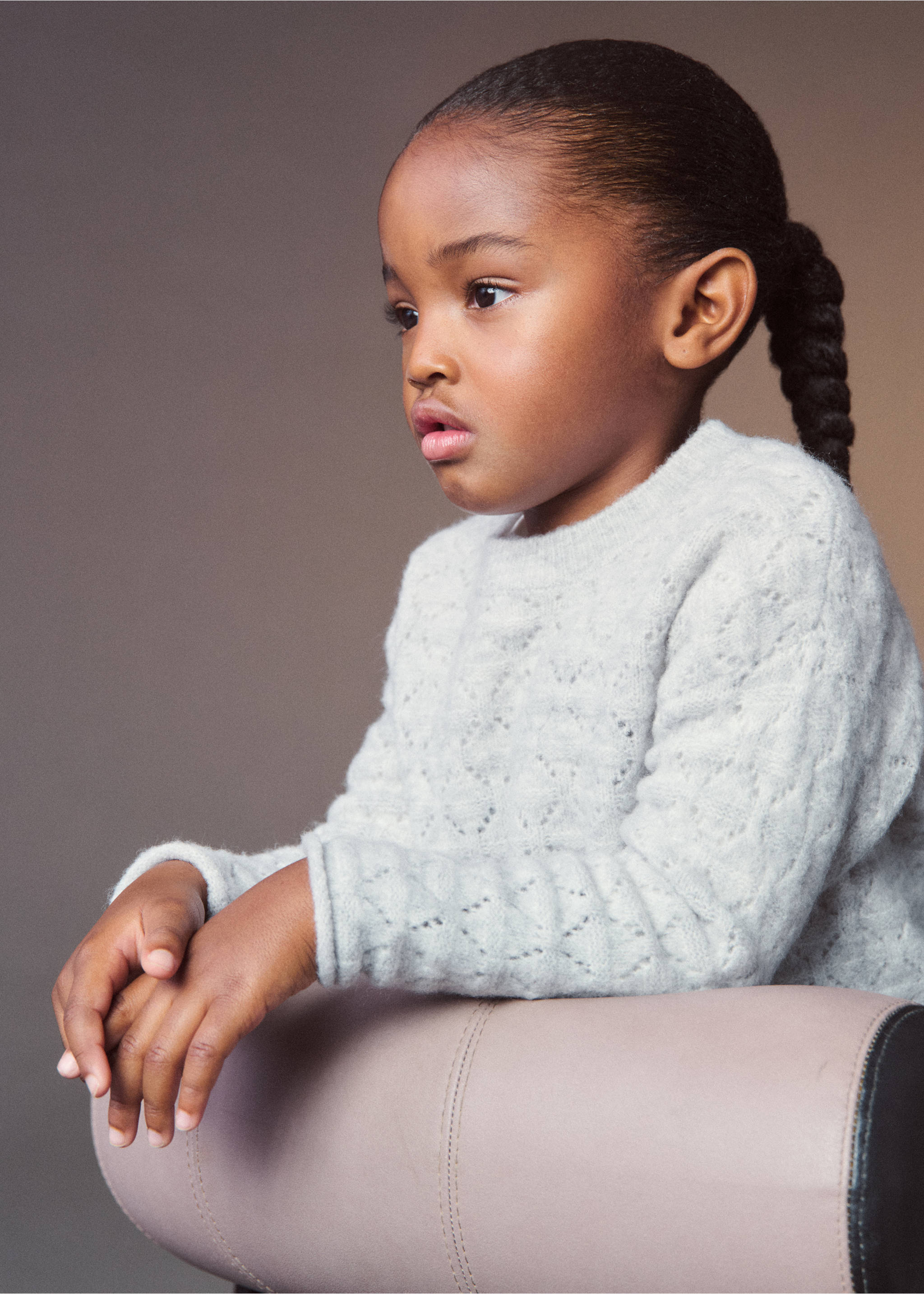 Openwork knit sweater - Details of the article 5, Light Heather Grey. Ref: 77007699-00.