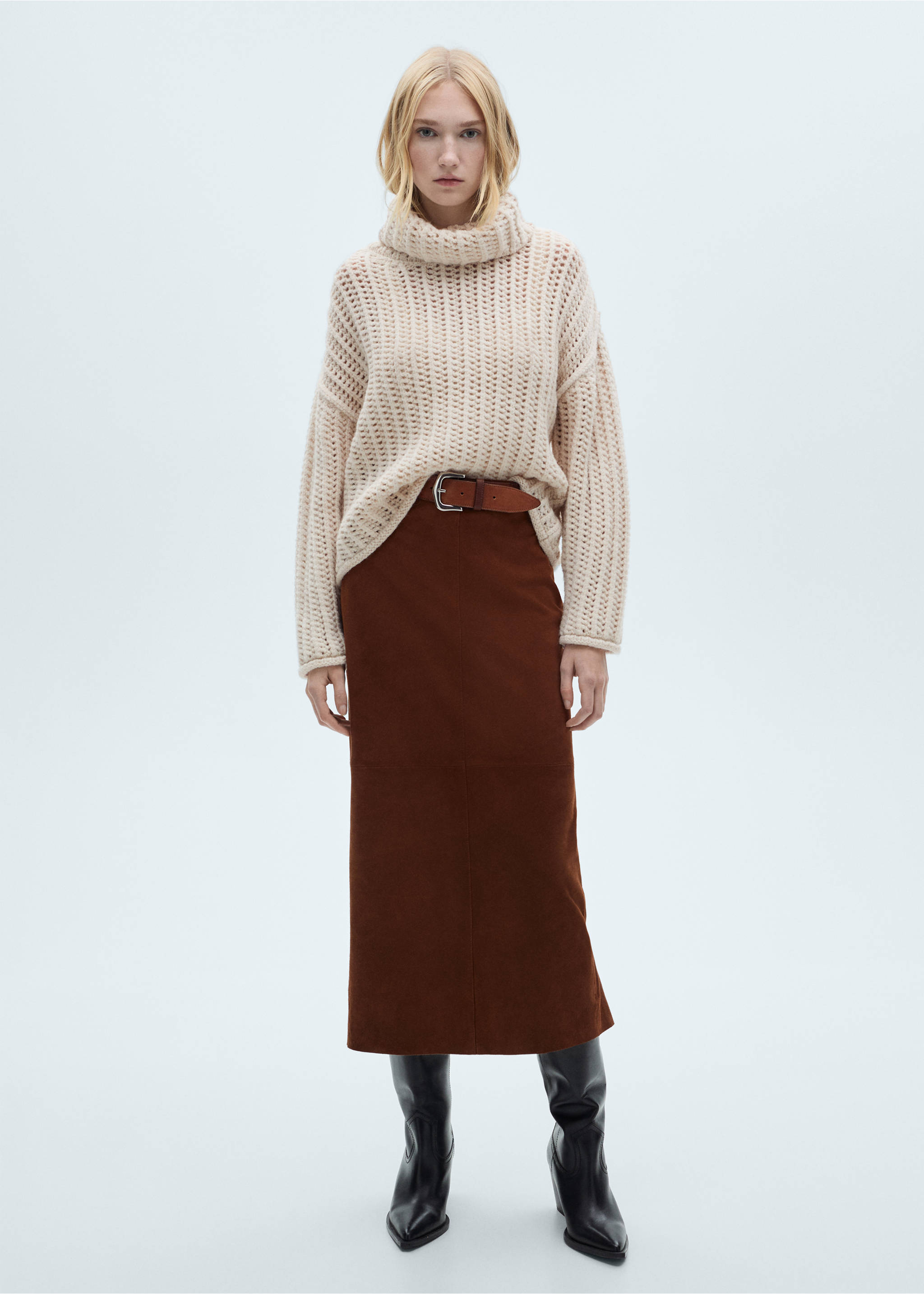 Openwork turtleneck sweater - General plane, Ecru. Ref: 77007715-00.