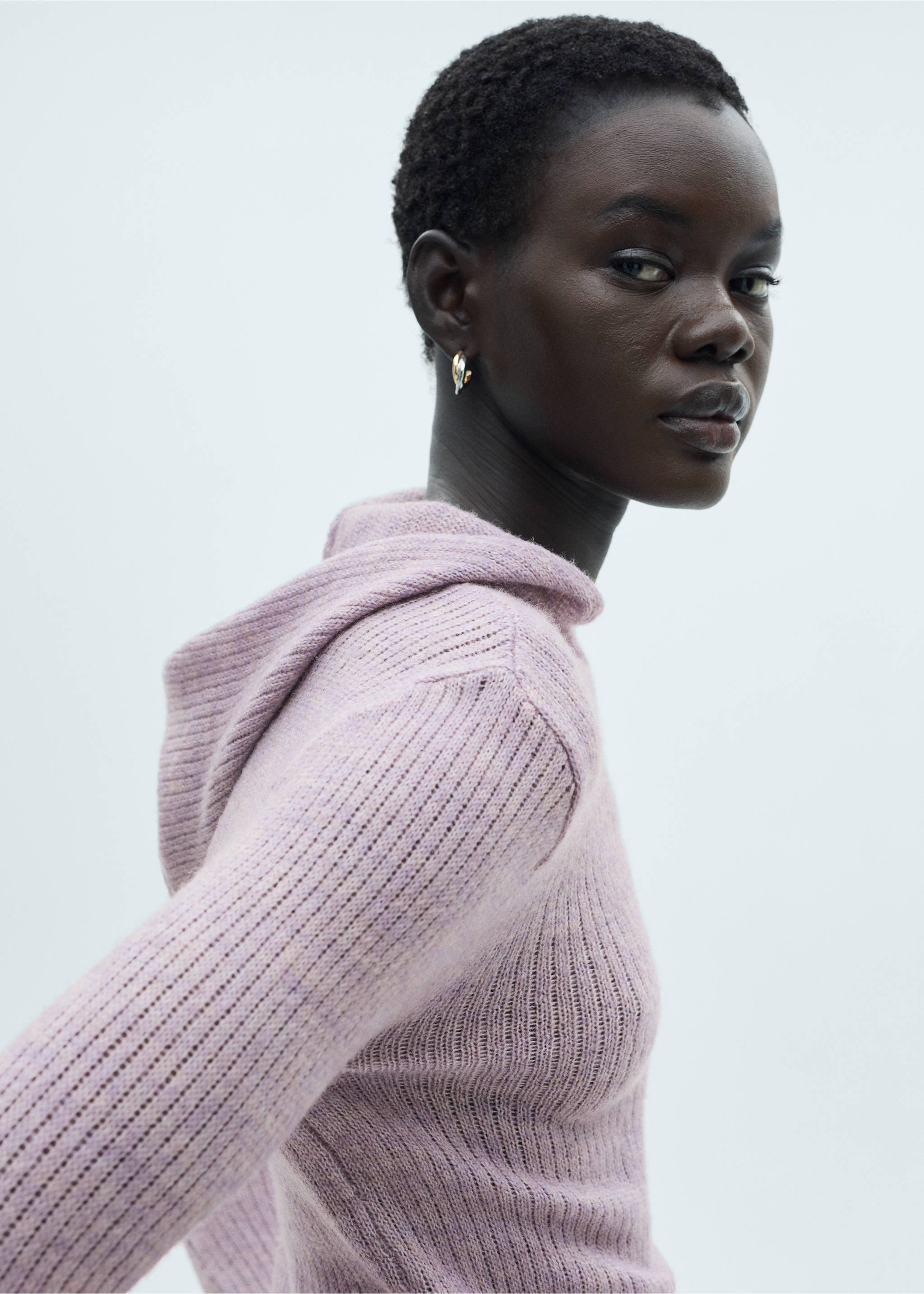 Ribbed hooded sweater - Details of the article 1, Light/Pastel Purple. Ref: 77007718-00.