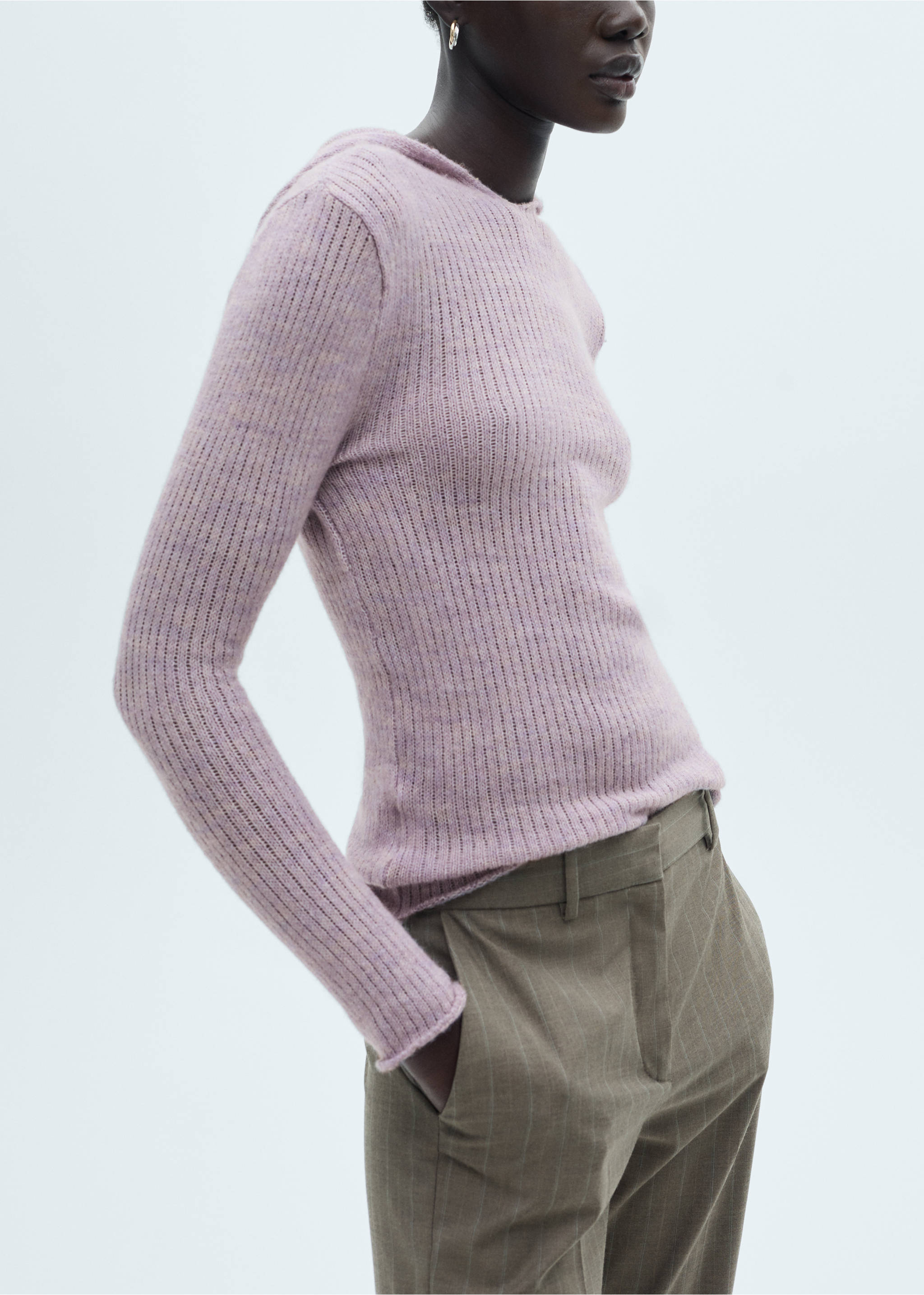 Ribbed hooded sweater - Details of the article 3, Light/Pastel Purple. Ref: 77007718-00.