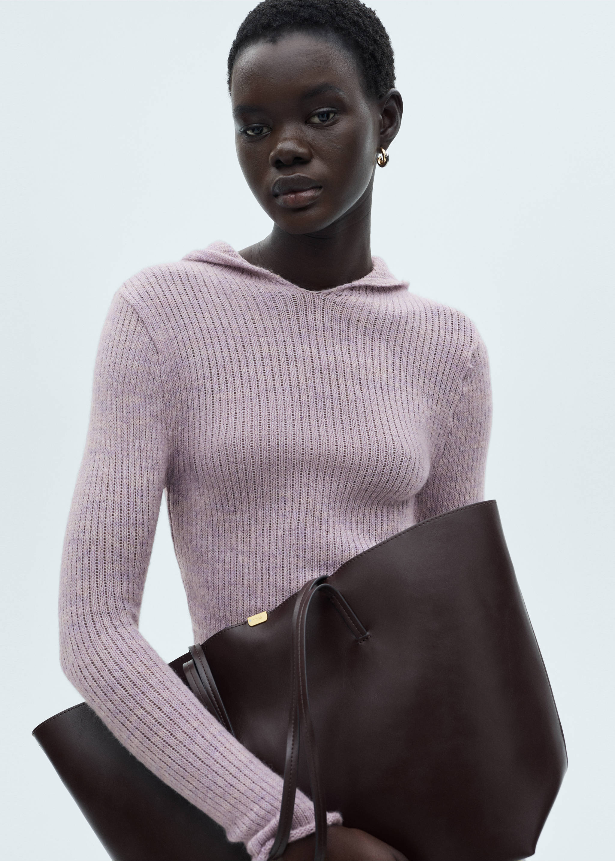 Ribbed hooded sweater - Details of the article 2, Light/Pastel Purple. Ref: 77007718-00.