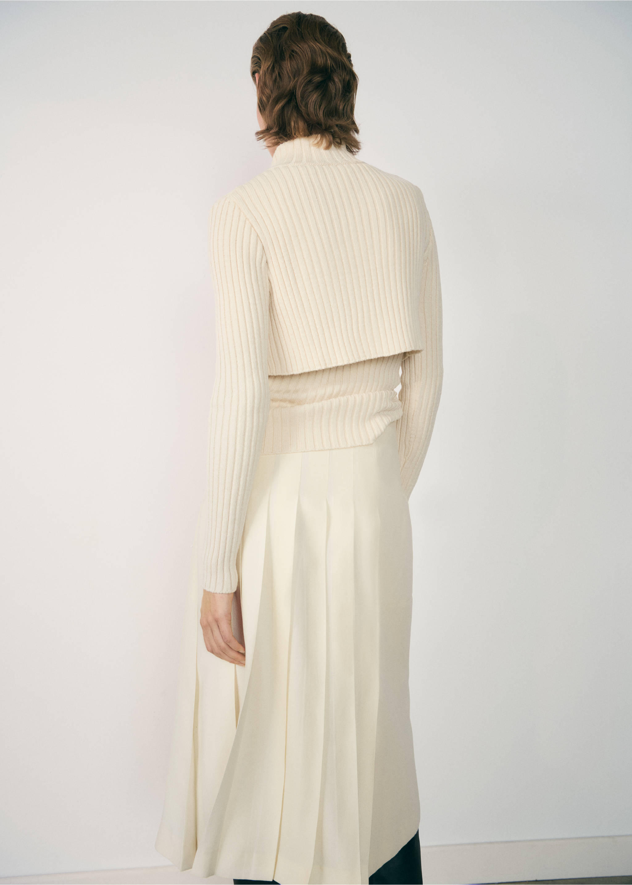 Pull-over combiné maille côtelée fermeture Éclair - Verso de l’article, Écru. Ref: 77007720-00.