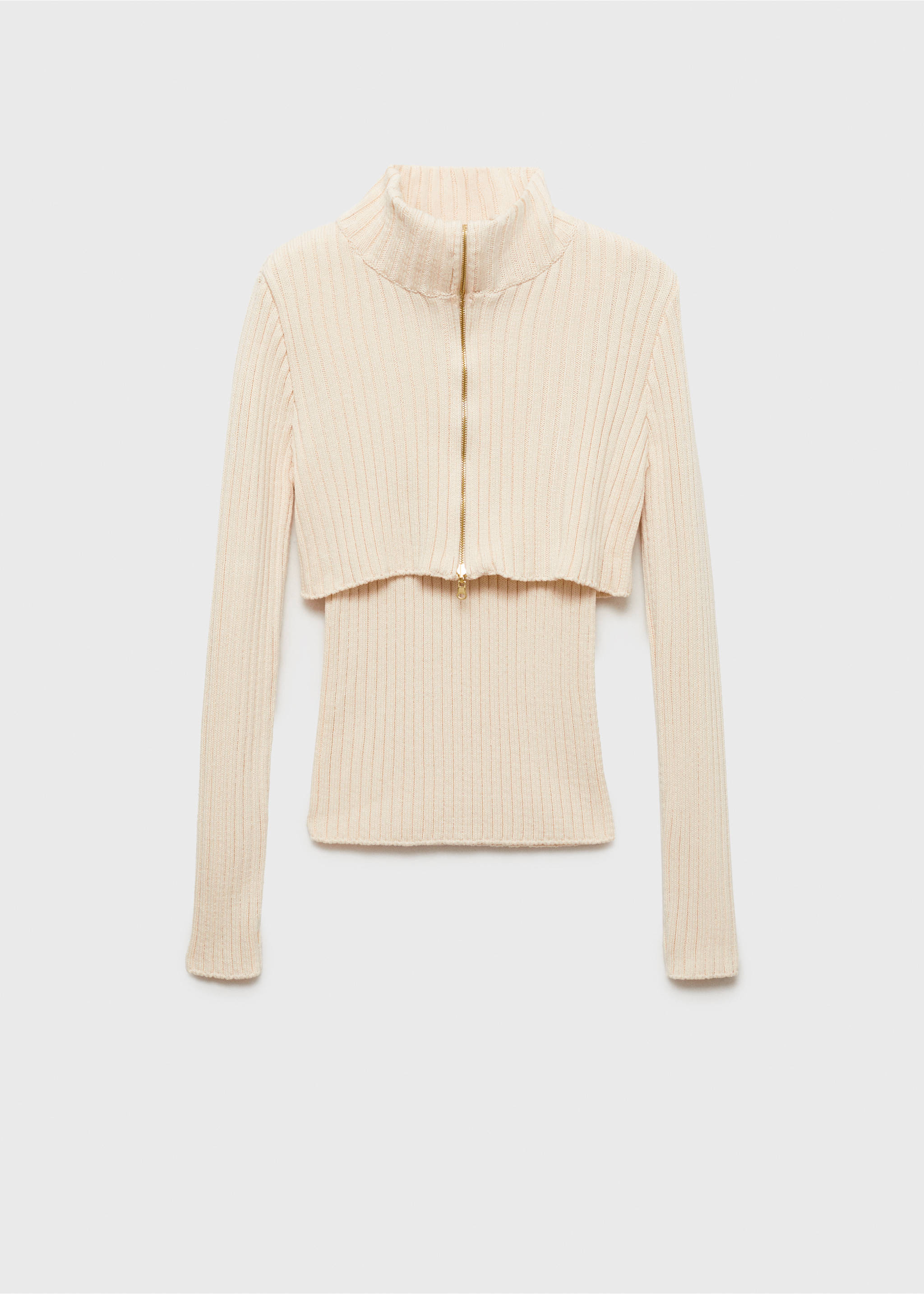 Combined ribbed sweater with zip - Article without model, Ecru. Ref: 77007720-00.