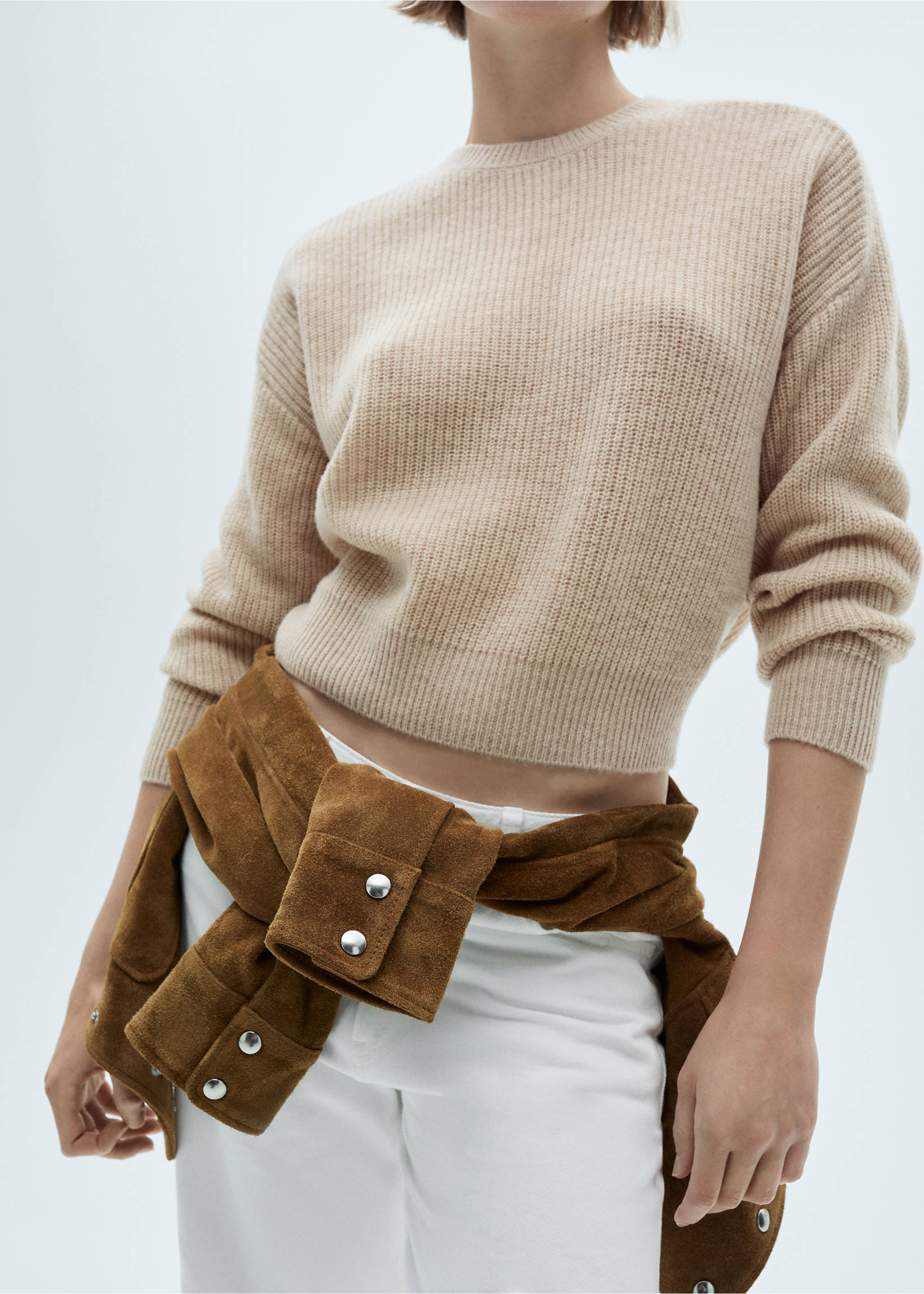 Cropped wool sweater - Medium plane, Light/Pastel Grey. Ref: 77007724-00.