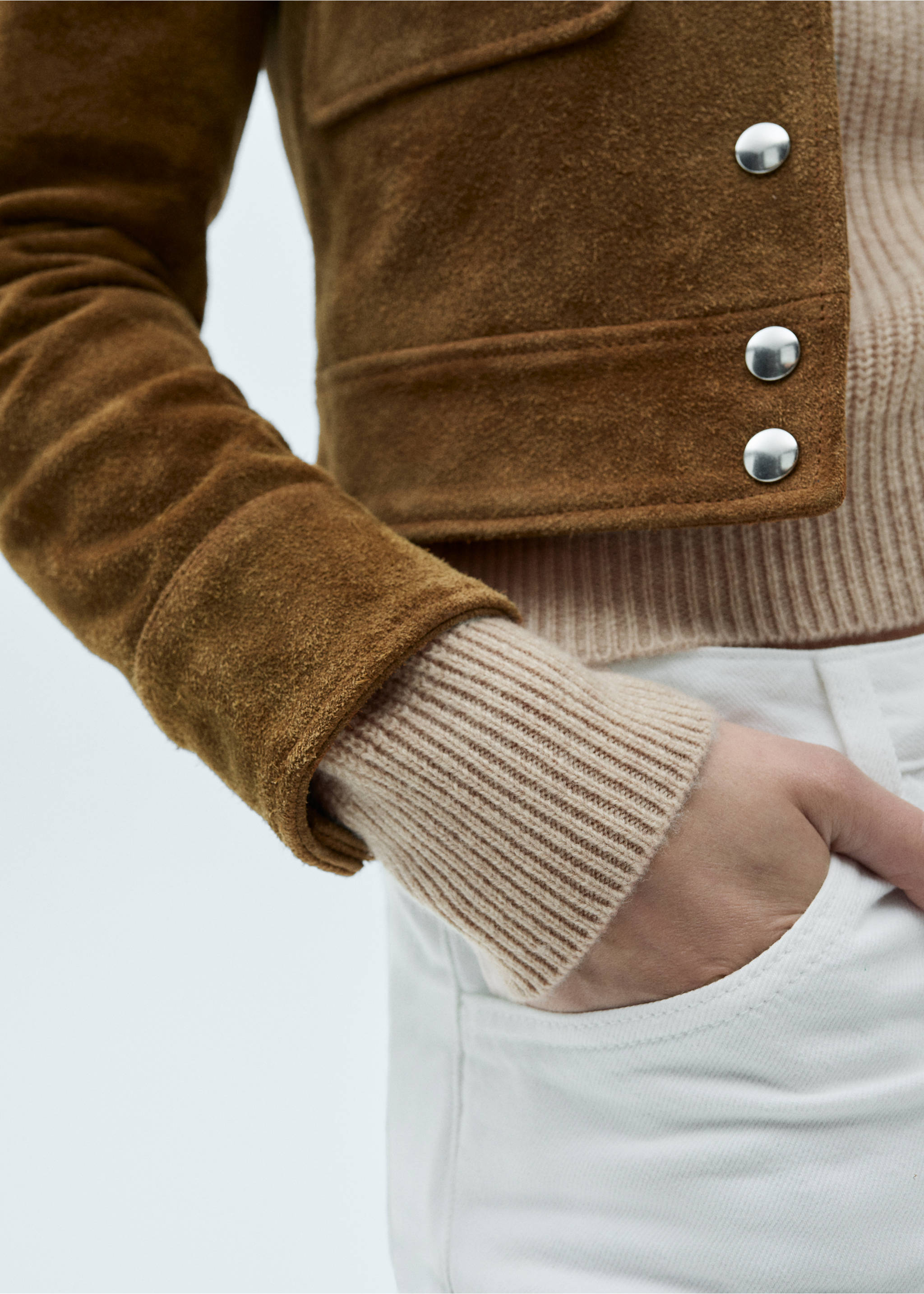 Cropped wool sweater - Details of the article 6, Light/Pastel Grey. Ref: 77007724-00.