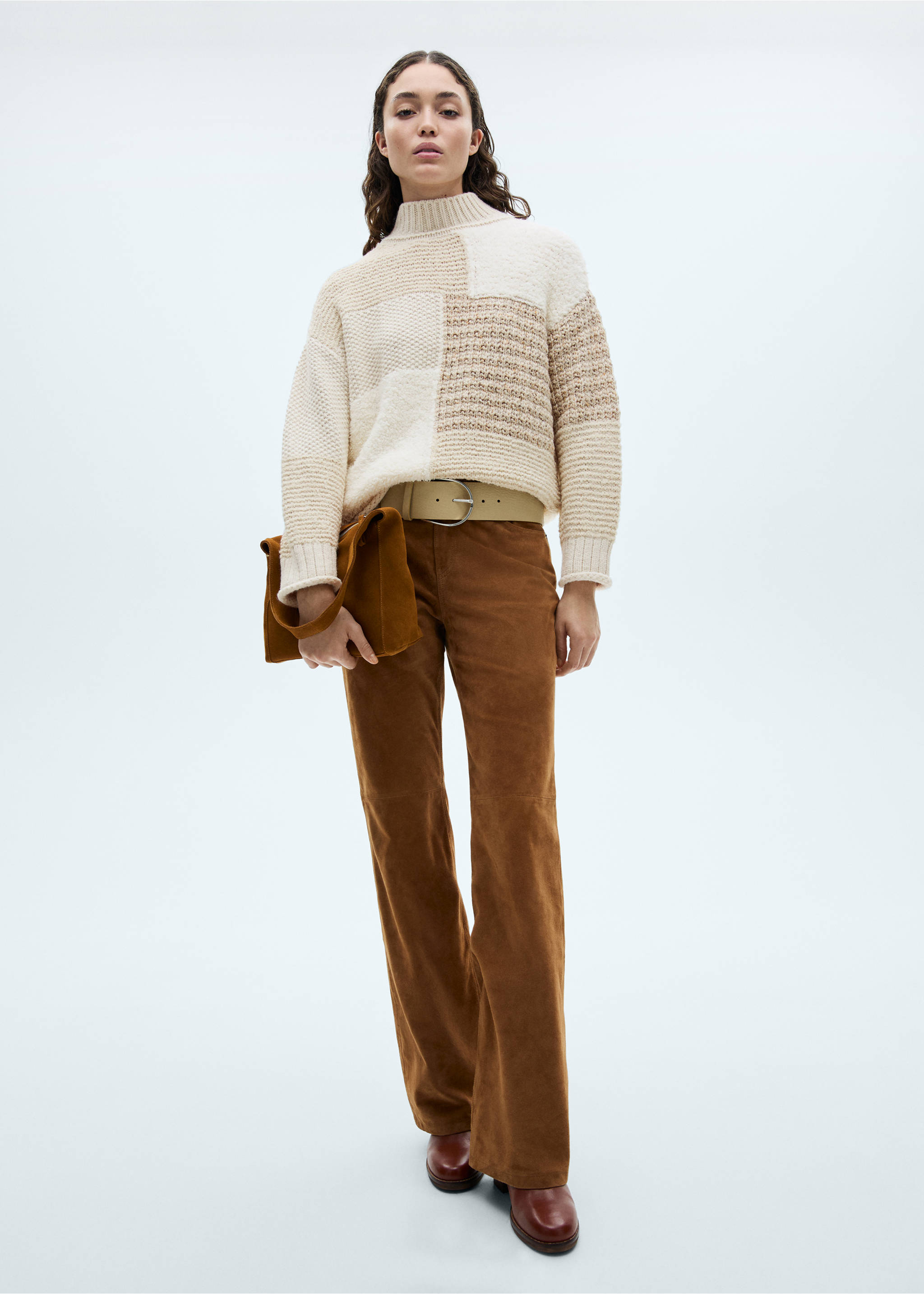 Patchwork sweater with perkins neck - General plane, Ecru. Ref: 77007728-00.